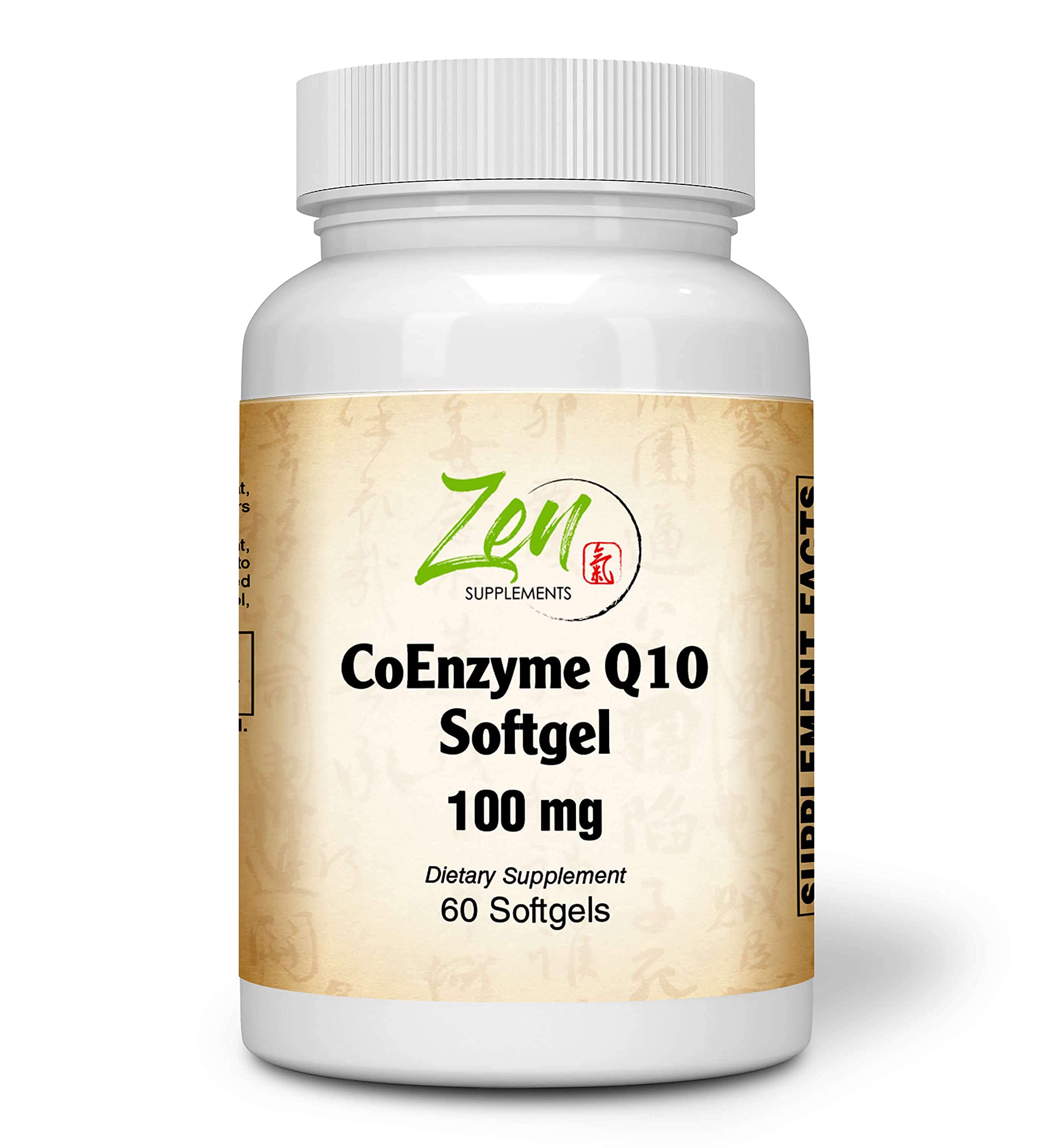 Zen Supplements - Coenzyme Q10 100 Mg, CoQ10 Ubiquinone Antioxidant Supports Heart Health Including Cholesterol & Blood Pressure, Neurological Function & Cellular Energy 60-Softgel