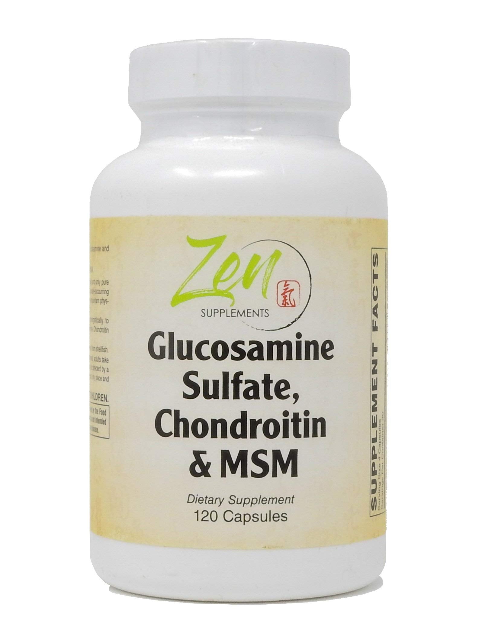 Zen Supplements - Glucosamine Sulfate, Chondroitin & MSM - Supports Healthy Joint Structure, Mobility Function & Comfort 120-Caps