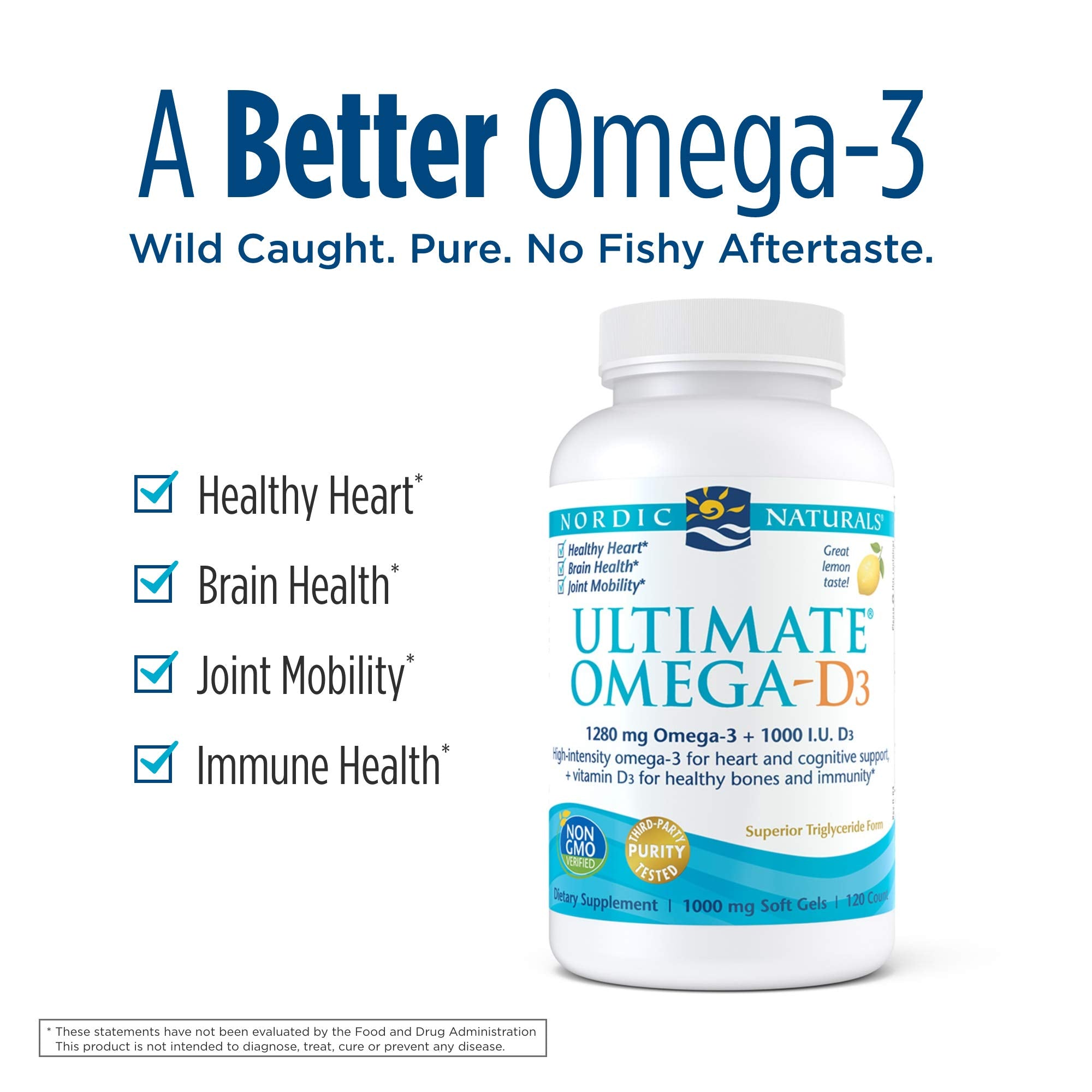 Nordic Naturals Ultimate Omega-D3, Lemon Flavor - 1280 mg Omega-3 + 1000 IU Vitamin D3 - 120 Soft Gels - Omega-3 Fish Oil - EPA & DHA - Promotes Brain, Heart, Joint, & Immune Health - 60 Servings