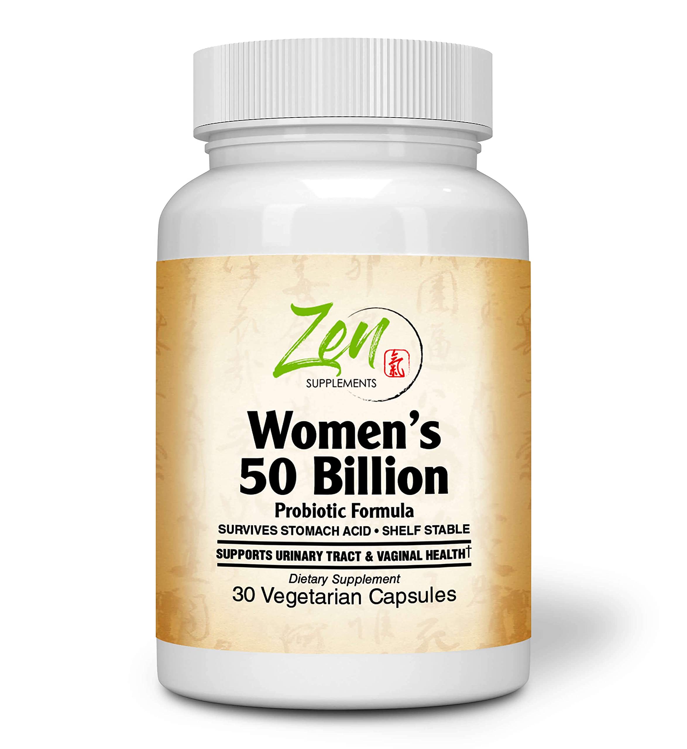Zen Supplements - Womens 50 Billion Probiotic Formula - Supports Urinary and Vaginal Health with Lactobacilli & Bifado Blended Strains Survives Stomach Acid, Shelf Stable 30-Vegcaps
