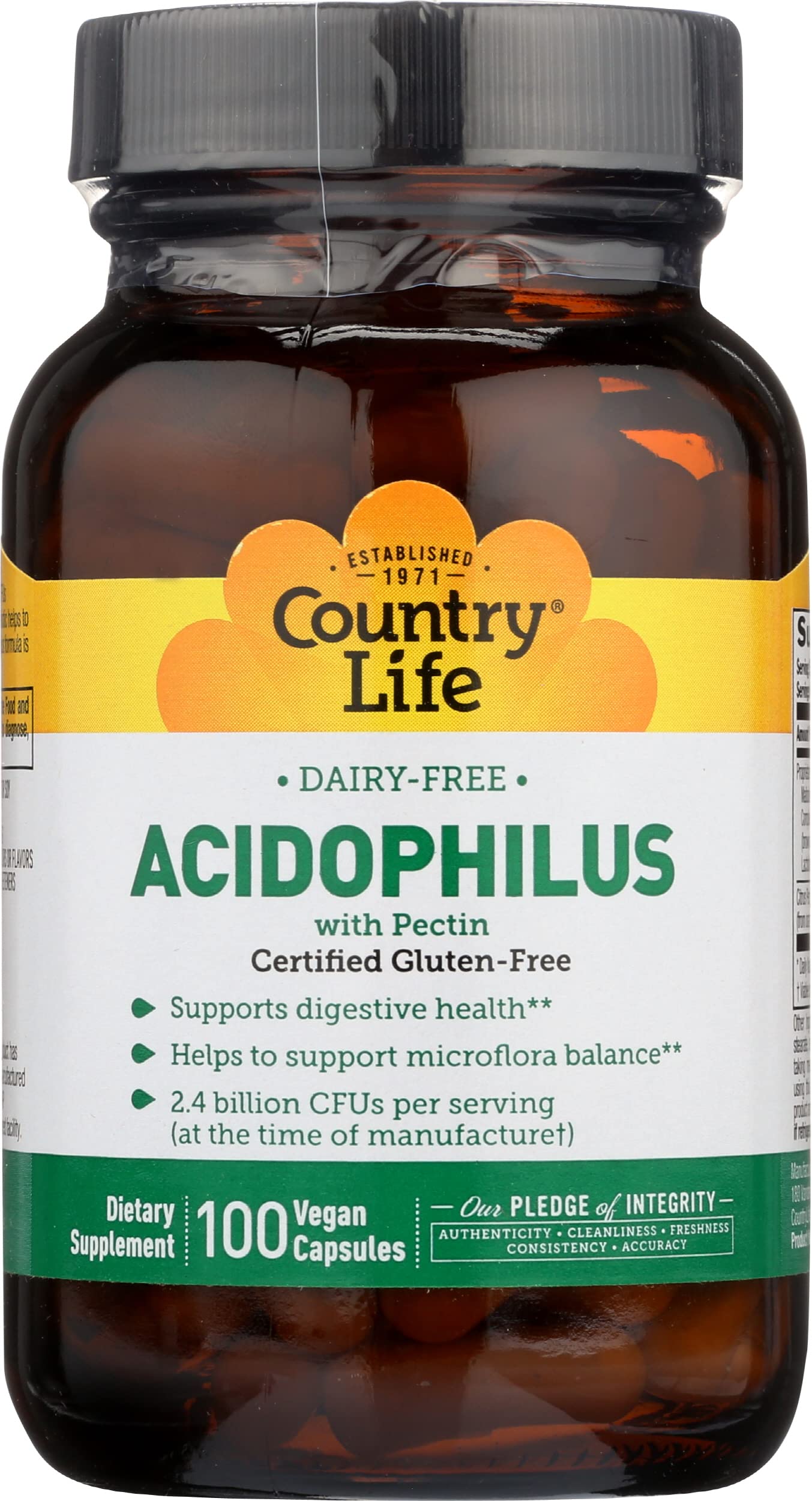 Country Life - Natural Dairy-Free Acidophilus with Pectin - 100 Vegan Capsules