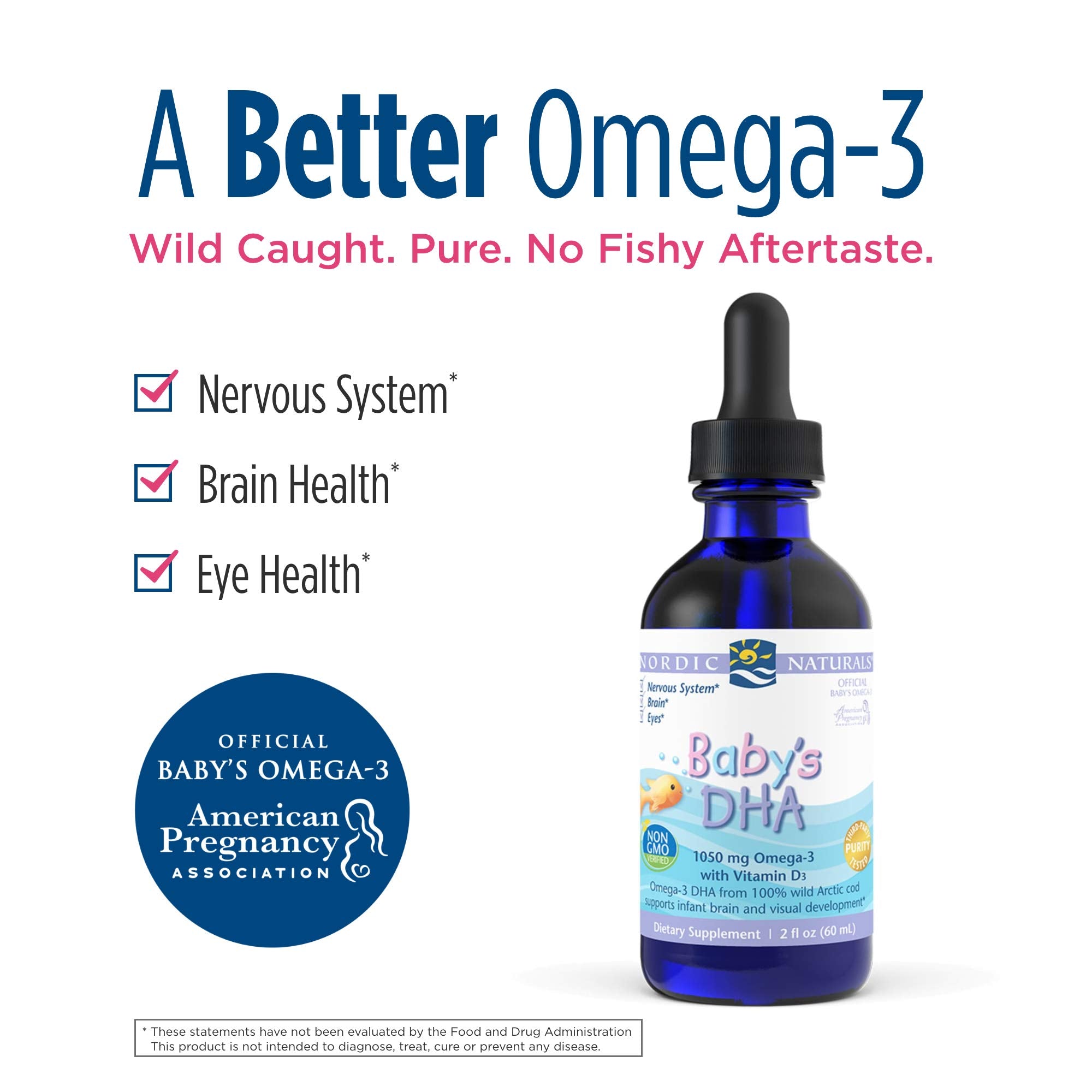 Nordic Naturals Baby’s DHA, Unflavored - 1050 mg Omega-3 + 300 IU Vitamin D3 - 2 oz - 2 Pack - Supports Brain, Vision & Nervous System Development in Babies - Non-GMO - 24 Servings