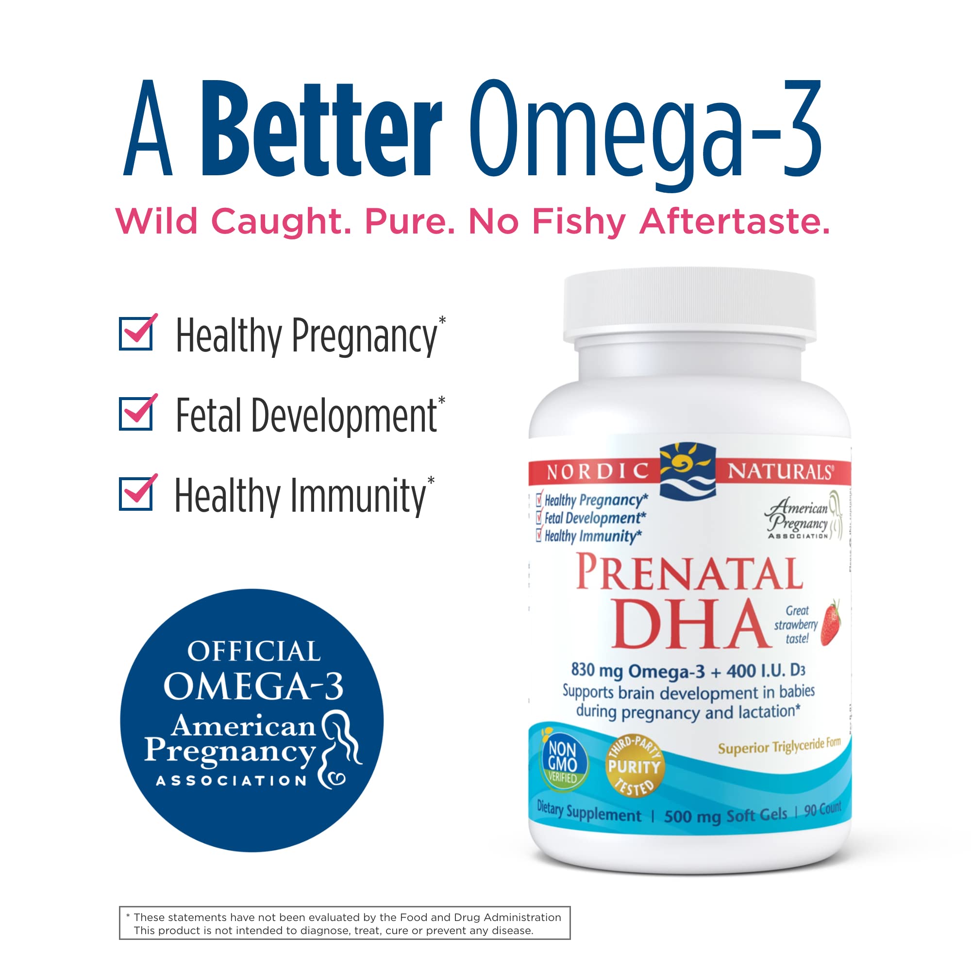 Nordic Naturals Prenatal DHA, Strawberry - 830 mg Omega-3 + 400 IU Vitamin D3 - 90 Soft Gels - Supports Brain Development in Babies During Pregnancy & Lactation - Non-GMO - 45 Servings