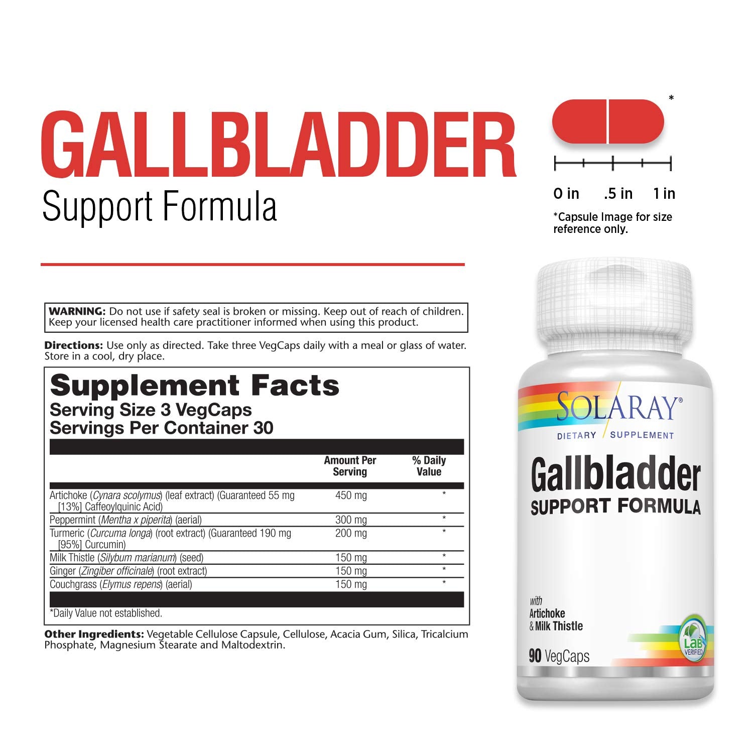 Solaray Gallstonex-Artichoke Special Formula Supplement, 450 mg, 90 Count