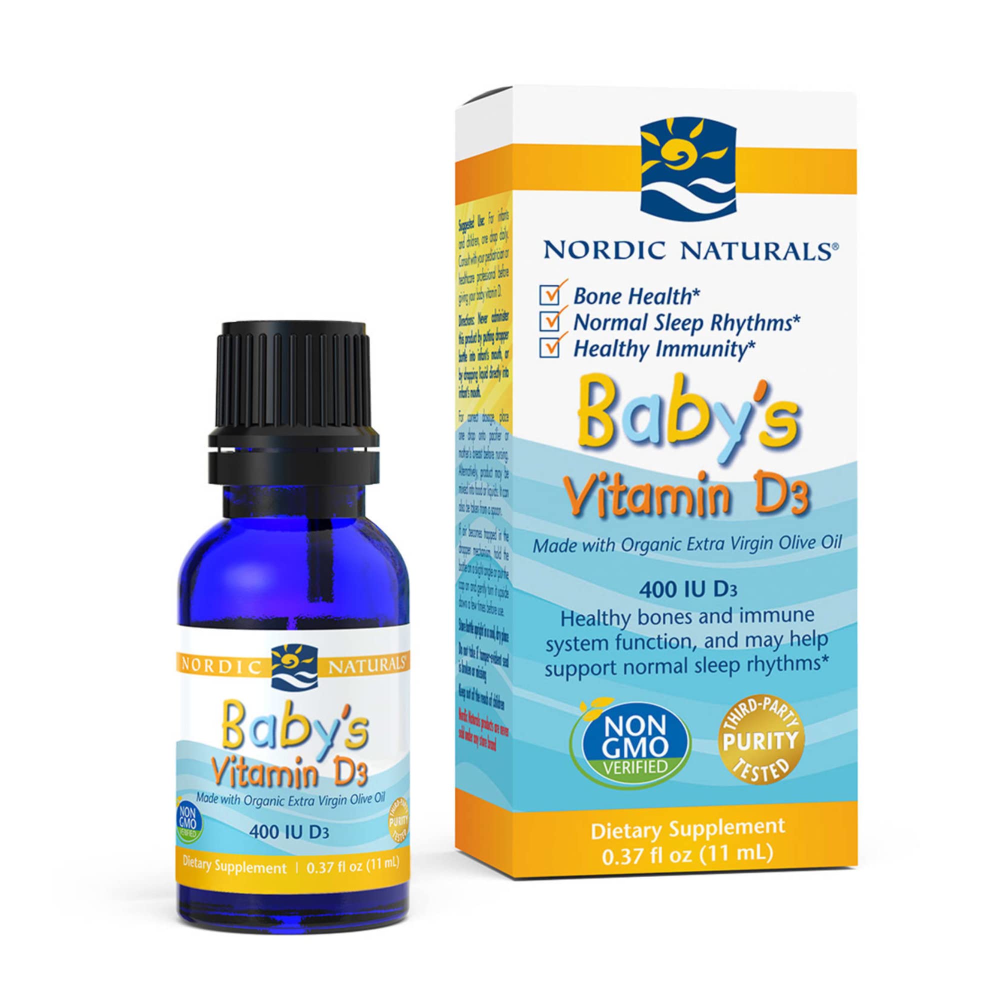 Nordic Naturals Baby’s Vitamin D3, Unflavored - 400 IU Vitamin D3 - 0.37 oz - Healthy Bones, Immune System Support, Normal Sleep Rhythms - Non-GMO, Certified Vegetarian - 365 Servings
