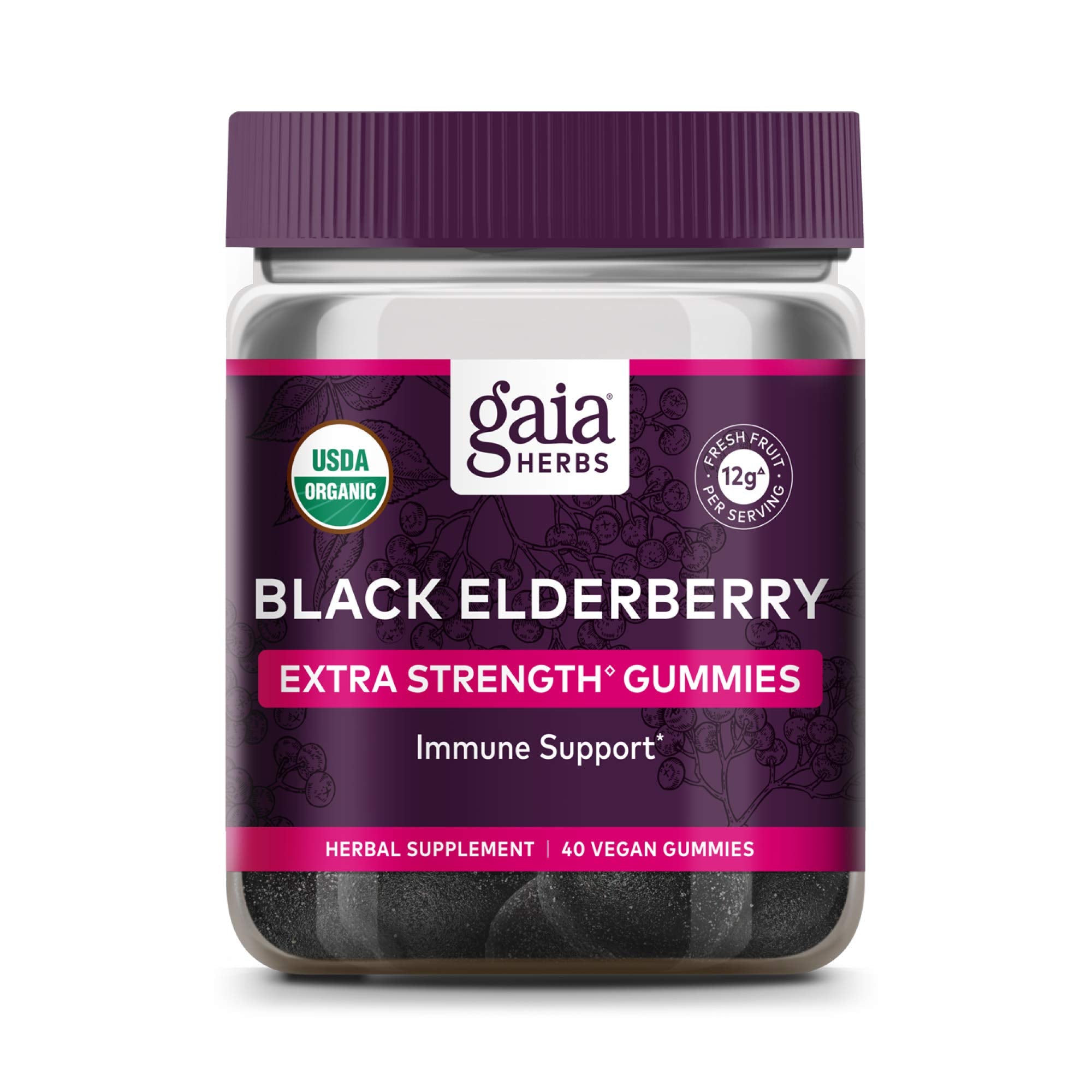 Gaia Herbs Extra Strength Black Elderberry Gummies, 40 Count