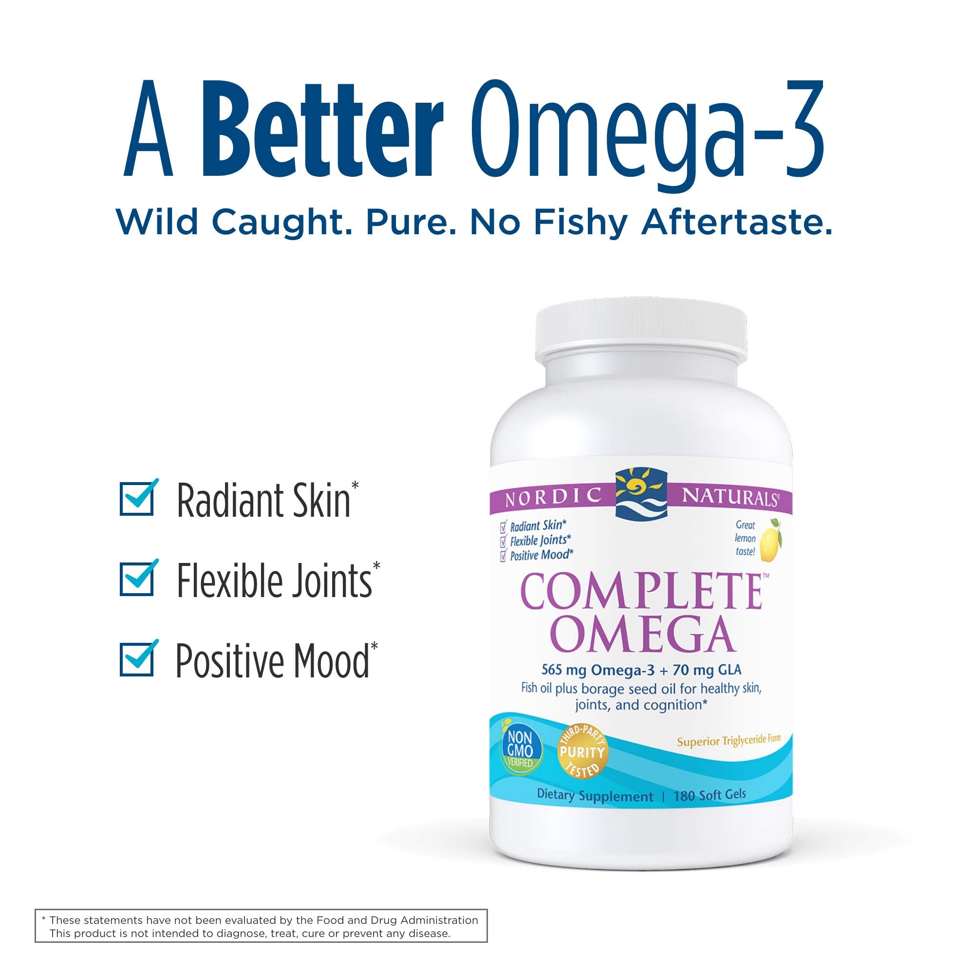 Nordic Naturals Complete Omega - Omegas 3-6-9 From Fish Oil and Borage Oil, Supports Heart, Brain, Joint, and Skin Health*, Burpless, Lemon Flavor, 180 Count