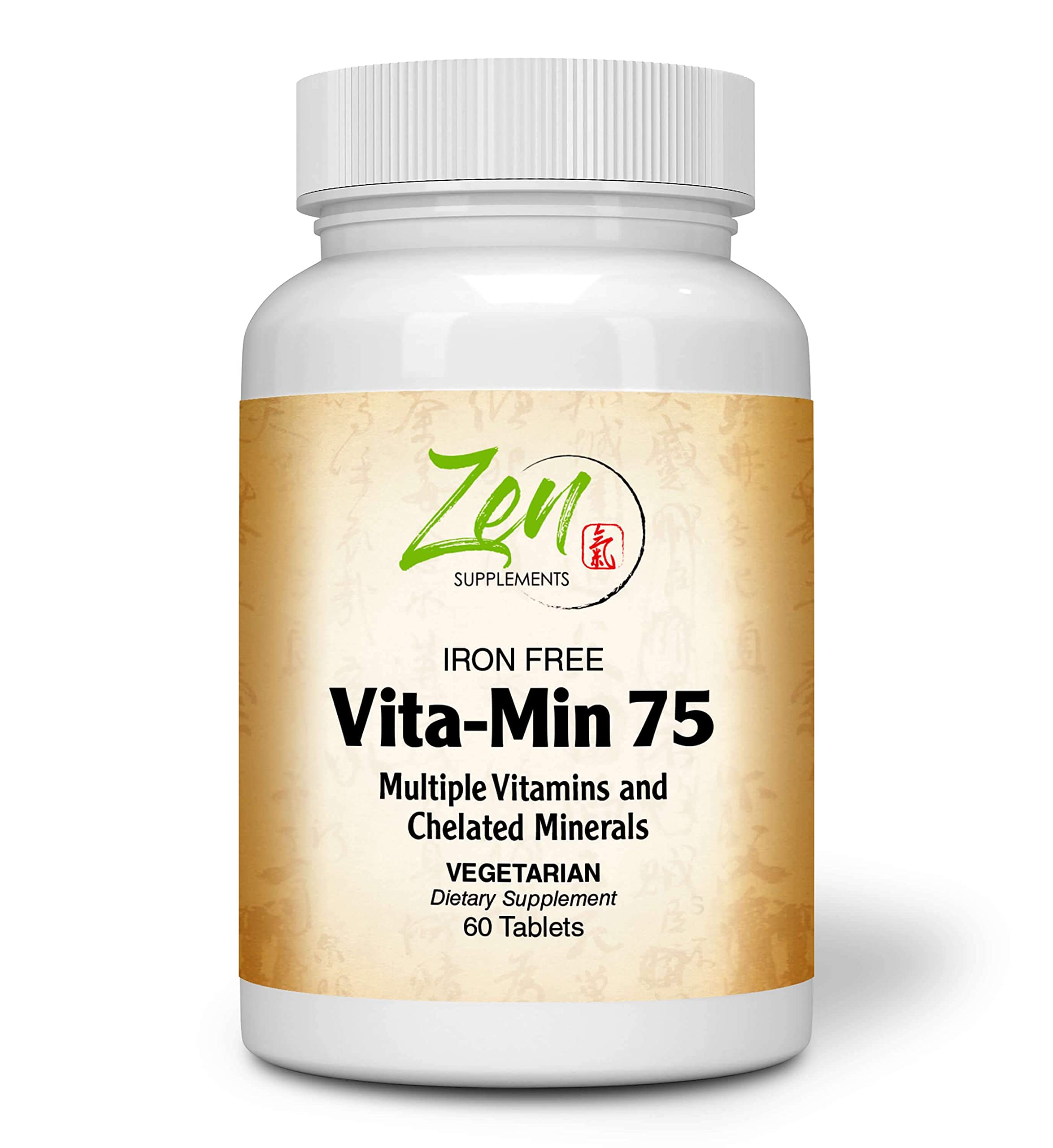 Zen Supplements - Vita-Min 75 MultiVitamin and Chelated Minerals (Iron Free) Vegetarian - High Potency One-a-Day Complete Multivitamin 60-Tabs