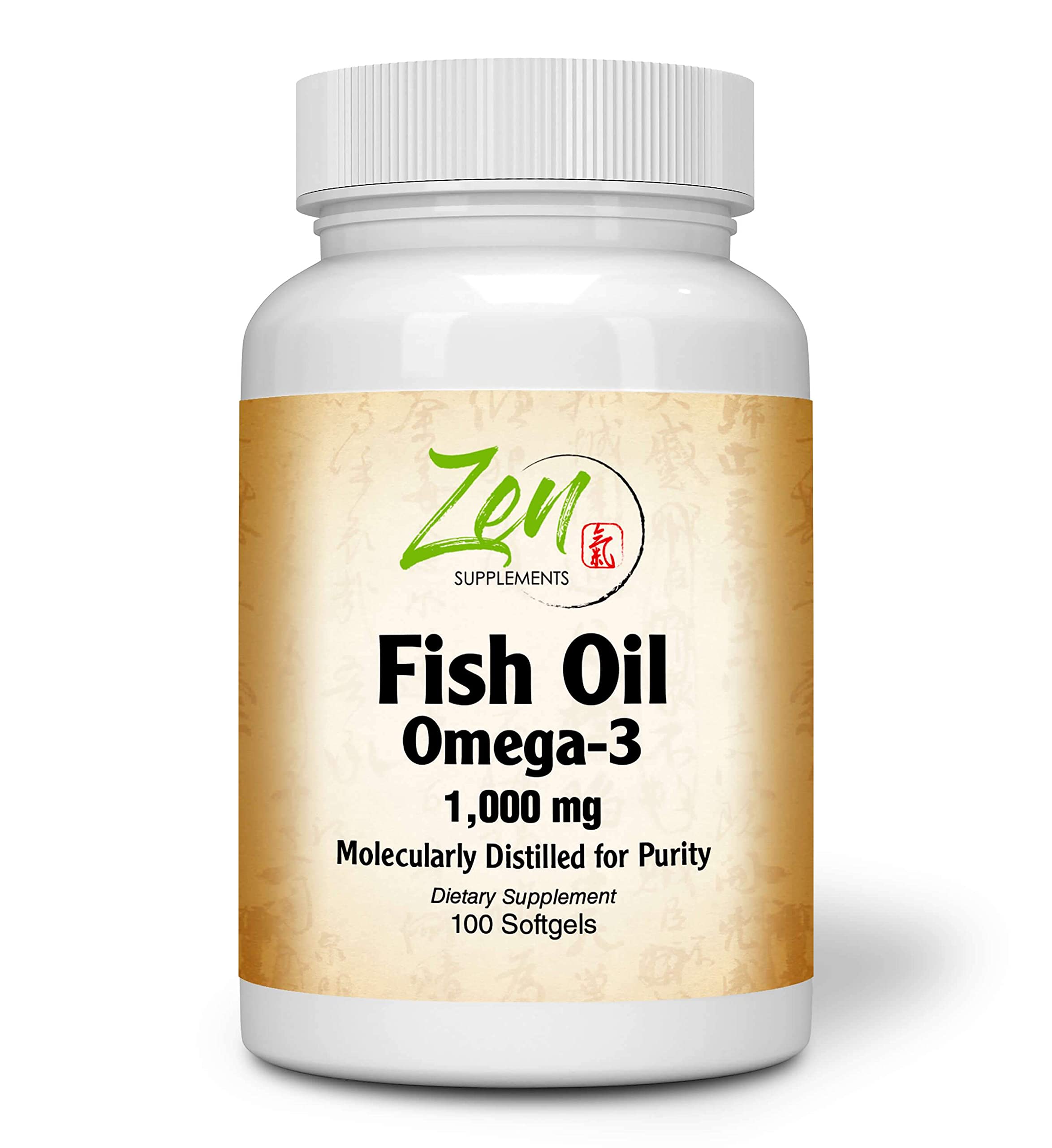 Zen Supplements - Omega-3 1000 Mg 100-Softgel - Omega-3 Burpless Fish Oil Supplement with 100Mg DHA & 180Mg EPA per Capsule - Supports Heart Health, Brain Development and General Wellness
