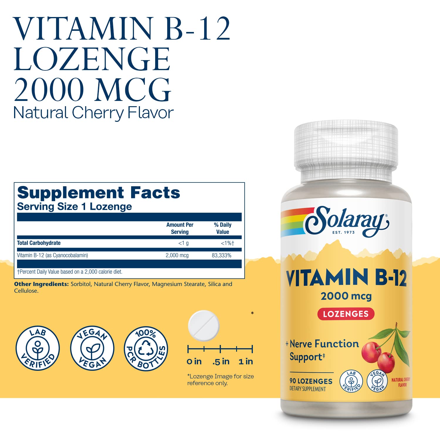 Solaray Vitamin B-12 90ct Lozenge Cherry