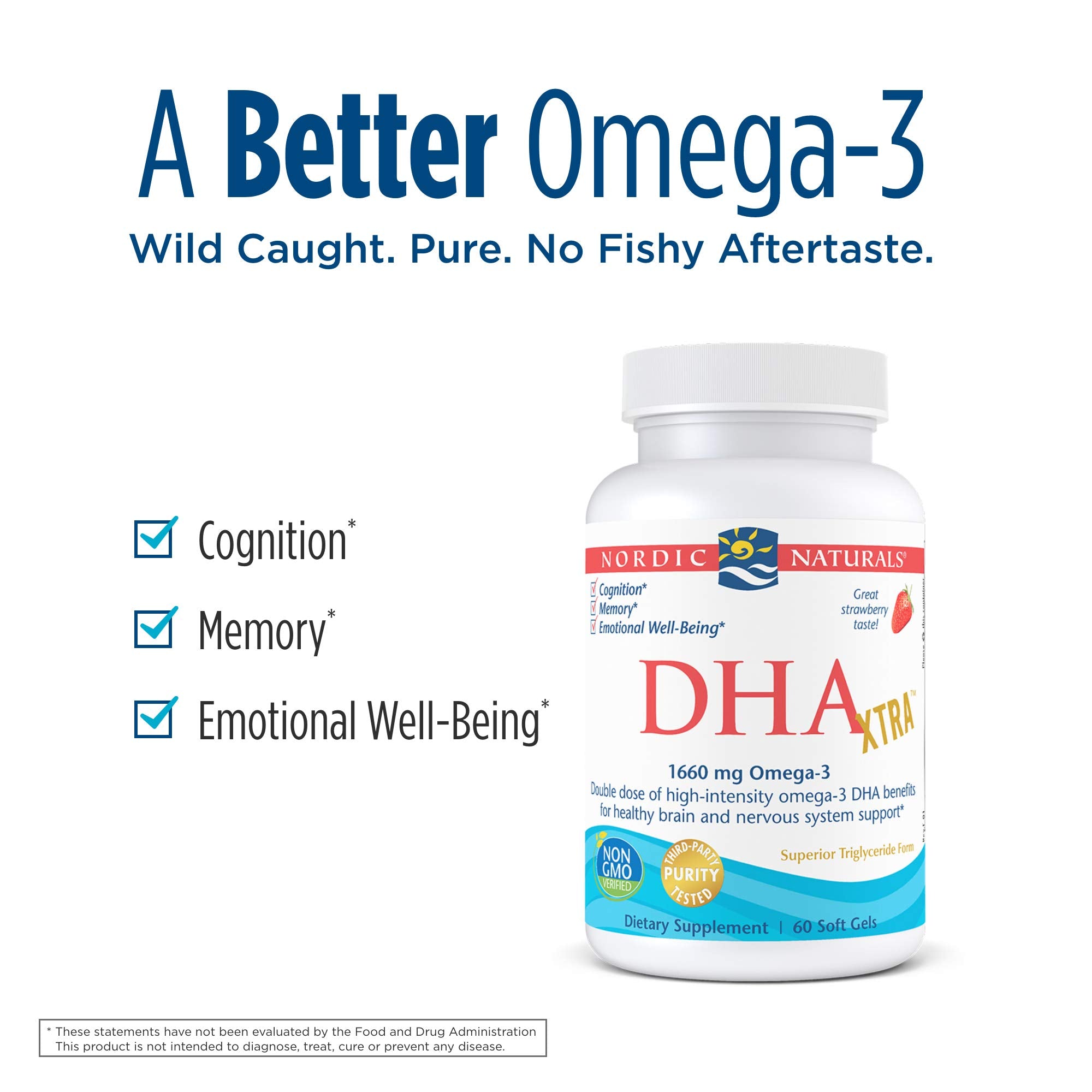 Nordic Naturals DHA Xtra, Strawberry - 90 Soft Gels - 1660 mg Omega-3 - High-Intensity DHA Formula for Brain & Nervous System Support - Non-GMO - 45 Servings