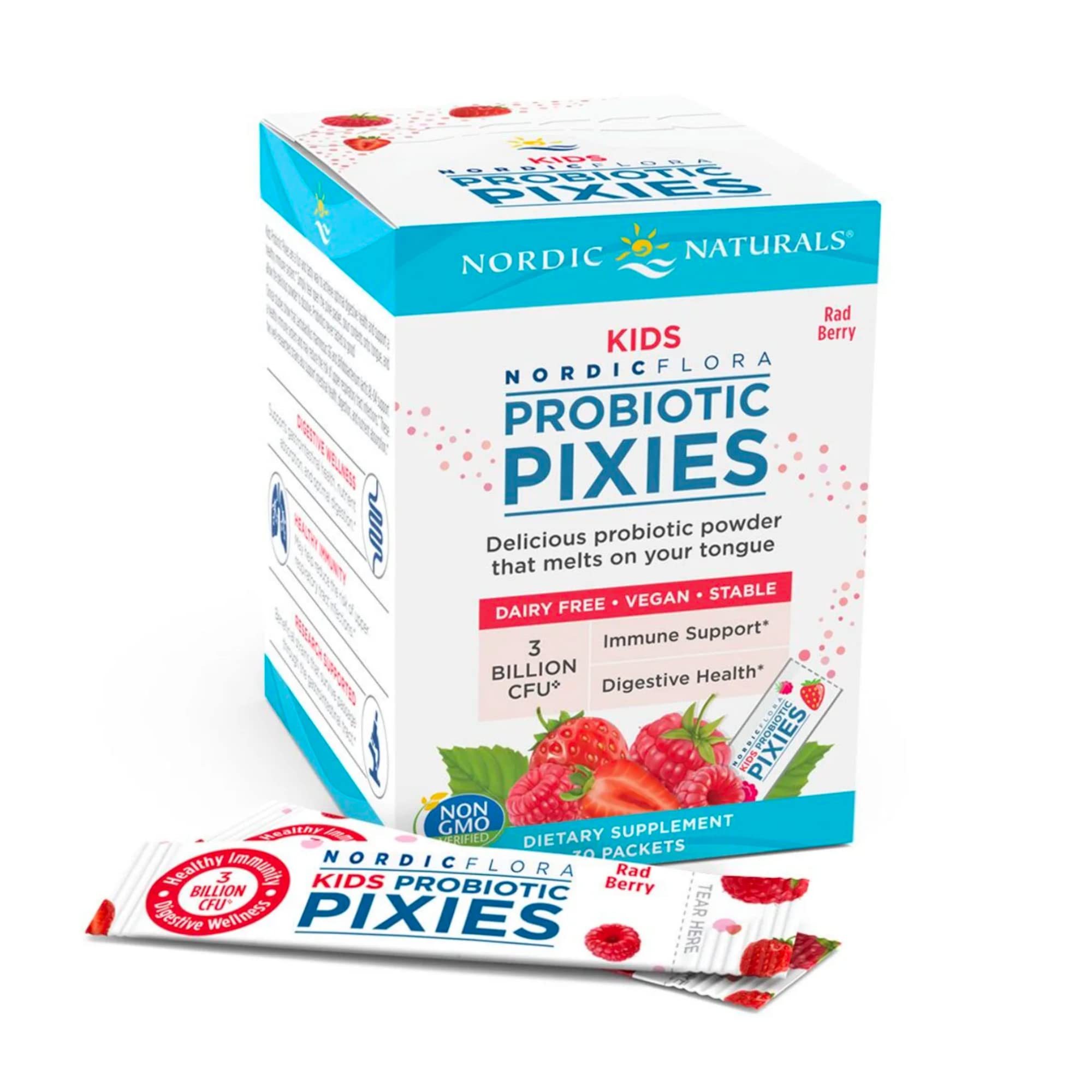 Nordic Naturals Kids Probiotic Pixies - Probiotic Powder for Children's Digestive Health, Sugar-Free, Vegetarian, Vegan - 30 Count, Berry