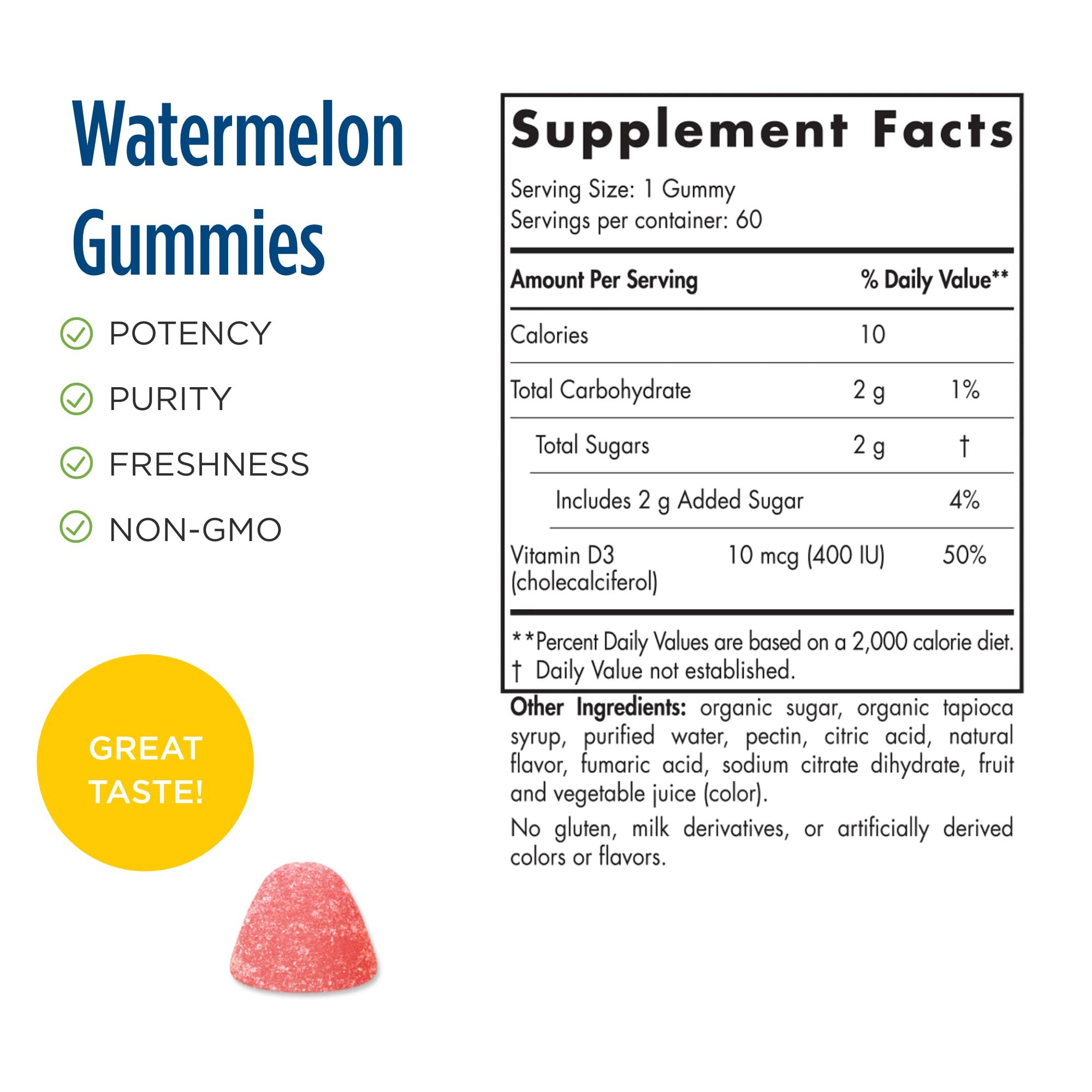 Nordic Naturals Vitamin D3 Gummies - Chewable Vitamin D Gummy For Kids, 400 IU of Vitamin D Supports Immune System, Mood, Sleep and More, Watermelon Flavor, 60 Count