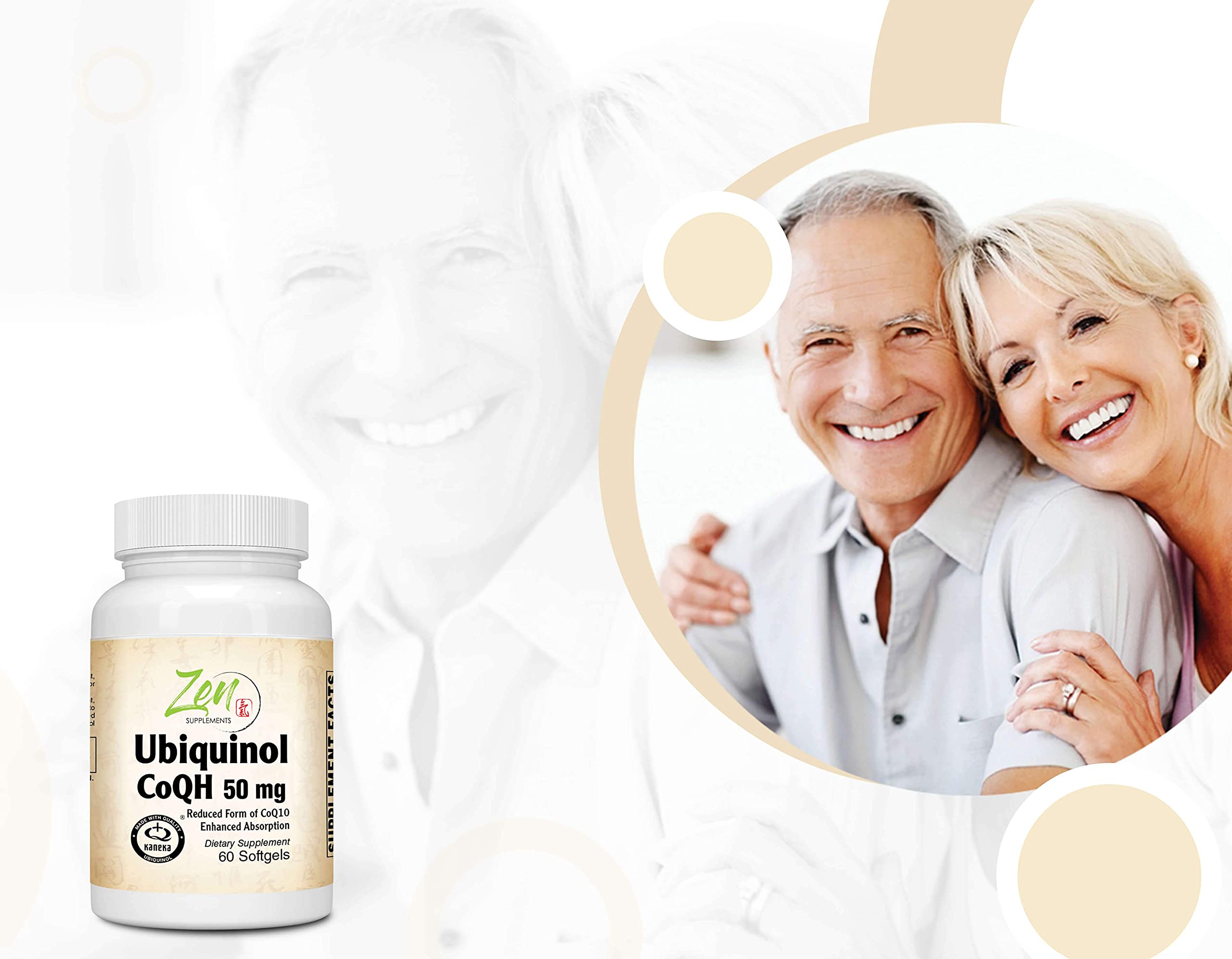 Zen Supplements - Ubiquinol CoQH 50 Mg Supports Heart Health Including Cholesterol & Blood Pressure, Neurological Function & Cellular Energy 60-Softgel