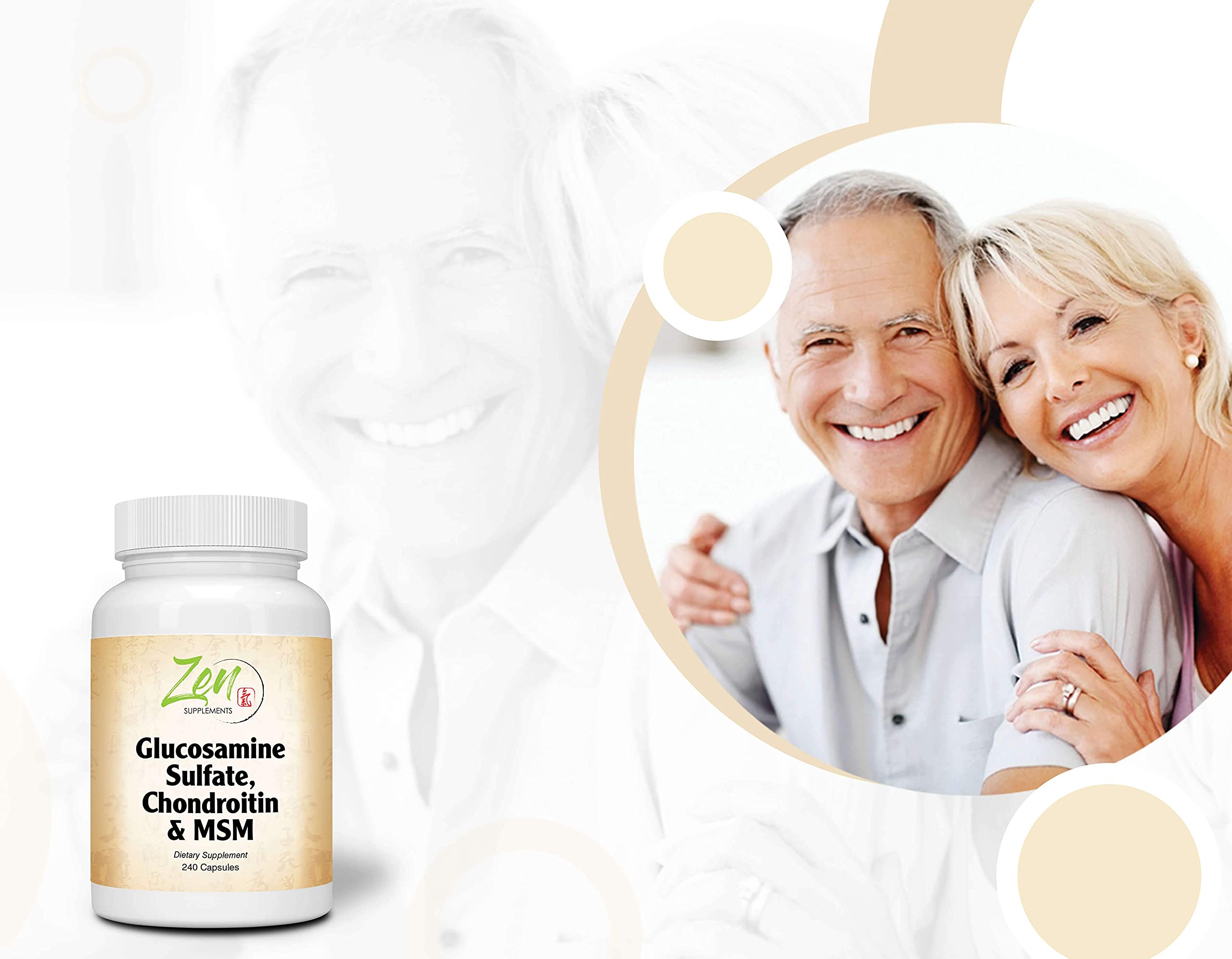 Zen Supplements - Glucosamine Chondroitin MSM - Supports Healthy Joint Structure, Mobility Function & Comfort (Shellfish Free) 240-Caps