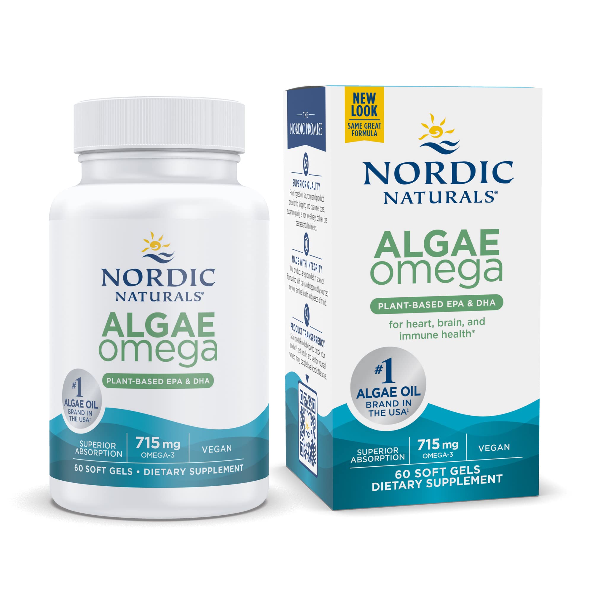 Nordic Naturals Algae Omega - 715 mg Omega-3-120 Soft Gels - Certified Vegan Algae Oil - Plant-Based EPA & DHA - Heart, Eye, Immune & Brain Health - Non-GMO - 60 Servings