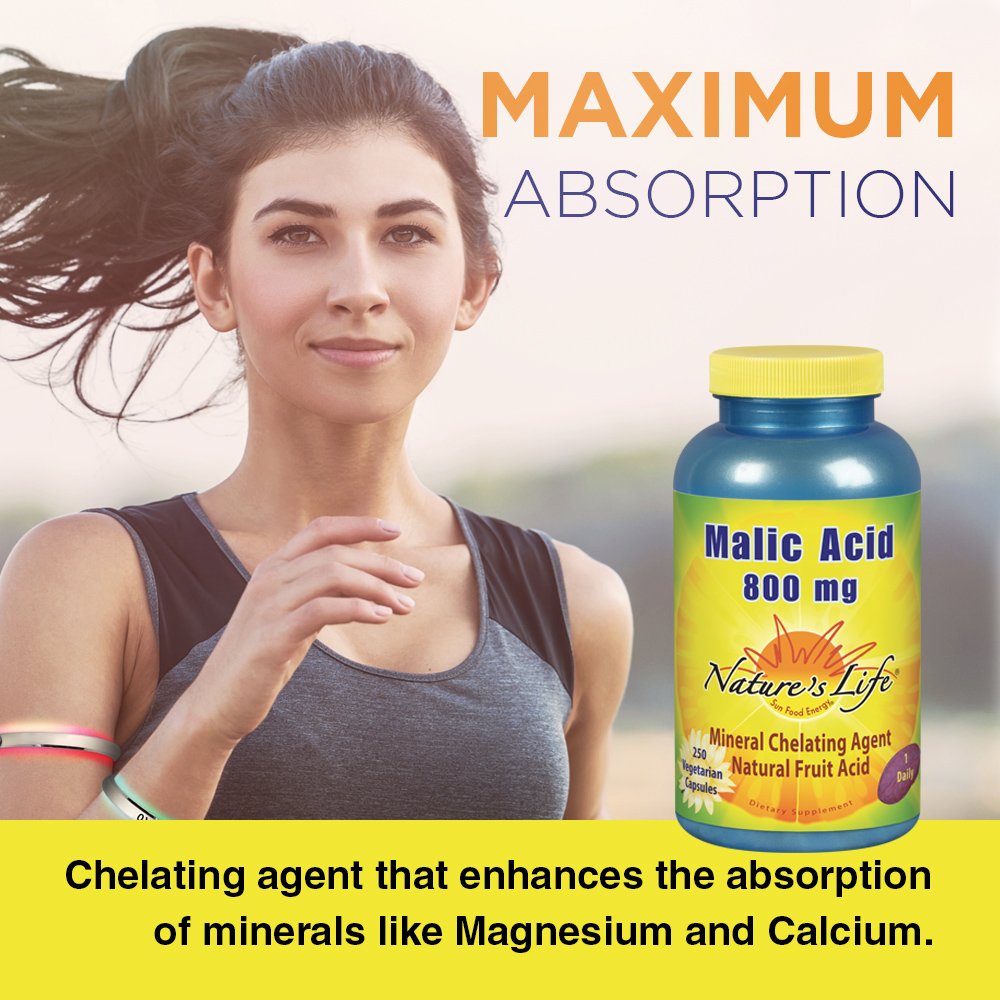 Nature's Life Malic Acid 800 mg | Chelating Agent May Help Support Energy & Muscle Comfort | Gluten Free, Non-GMO | 250 Count