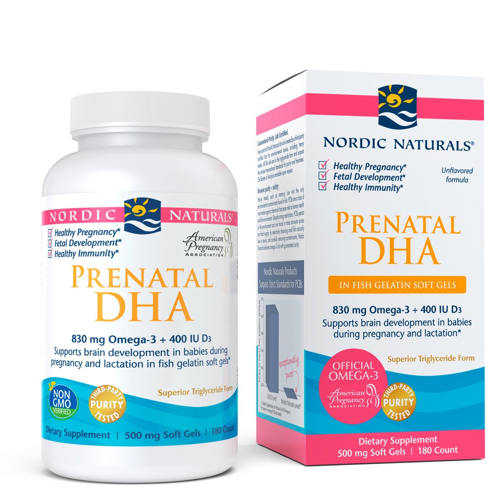 Nordic Naturals Prenatal DHA - Fish Gelatin DHA, Prenatal Support for Expecting Mother and Baby Development, 180 Soft Gels