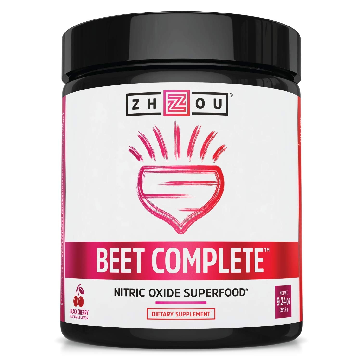 Zhou Nutrition Beet Complete, Nitric Oxide Superfood Powder Preworkout Formulated to Boost Performance & Heart Health - 9.24 Oz Beetroot Powder with Black Cherry Flavor