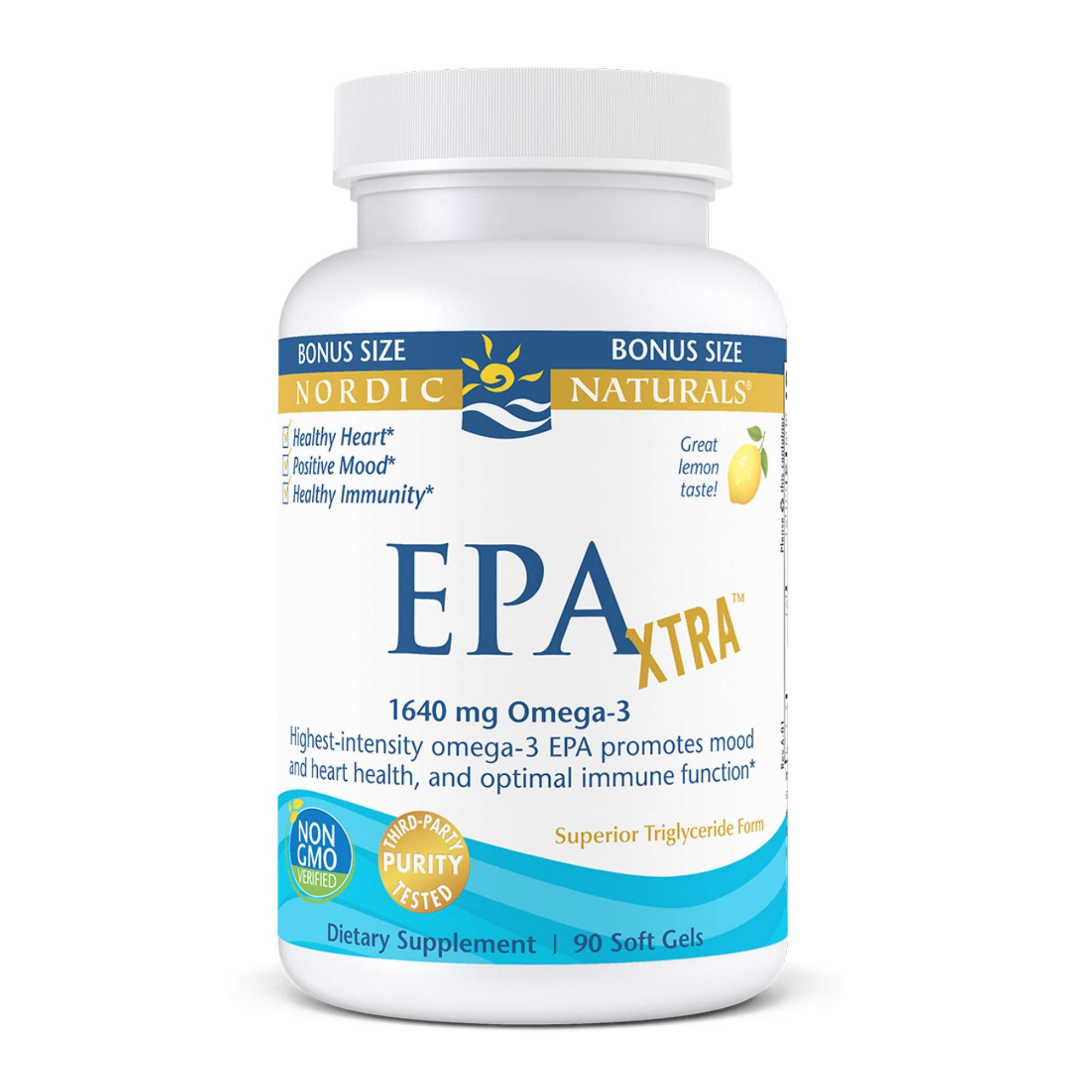Nordic Naturals EPA Xtra, Lemon - 90 Soft Gels - 1640 mg Omega-3 - High-Intensity EPA Formula for Positive Mood, Heart Health & Healthy Immunity - Non-GMO - 45 Servings