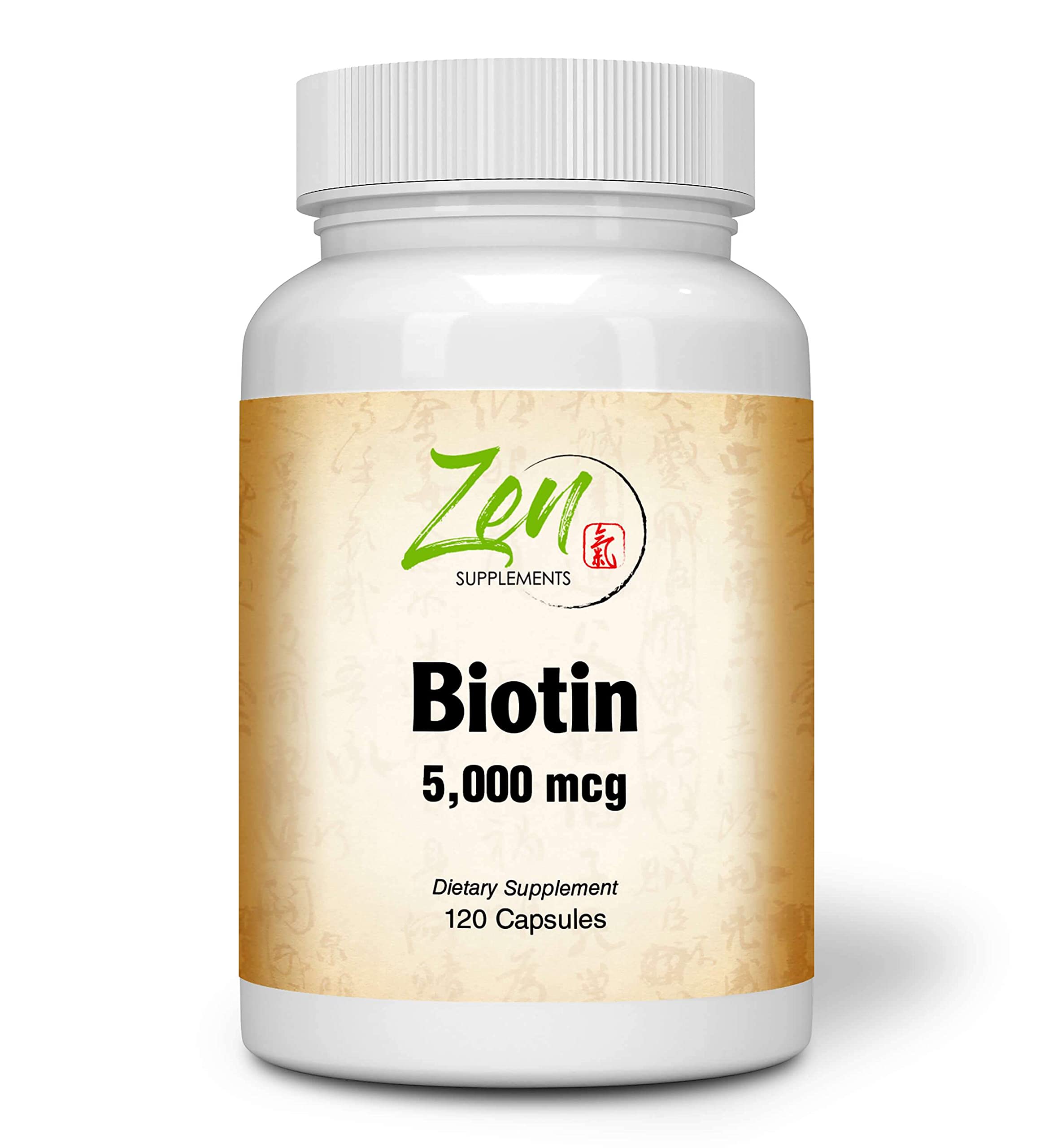 Zen Supplements - Biotin 5000 Mcg 120-Caps - Supports Healthy Hair, Skin & Nails in Individuals w/ Biotin Deficiency - May Provide for Support Hair Growth