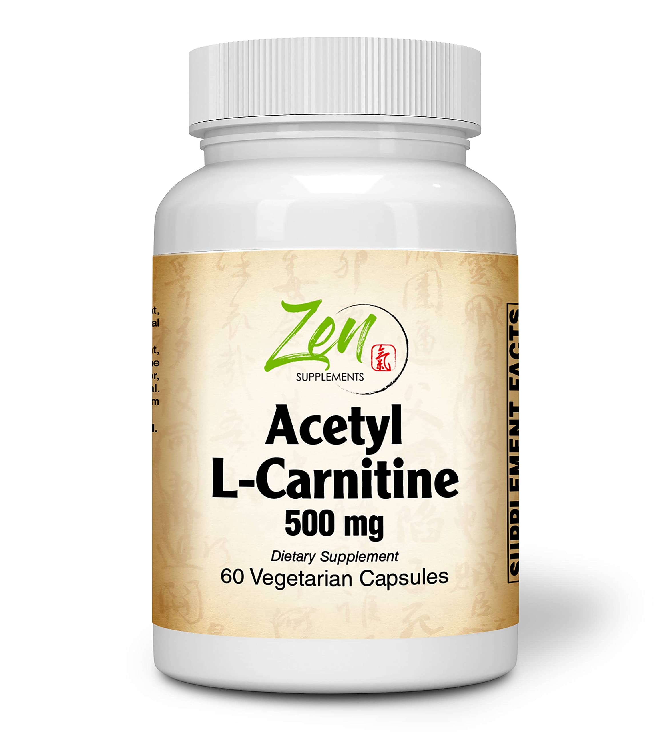 Zen Supplements - Acetyl L-Carnitine 500 Mg 60-Vegcaps - Supplement for Brain Function Support, Memory, Attention & Stamina - Supports Antioxidant Protection for The Brain