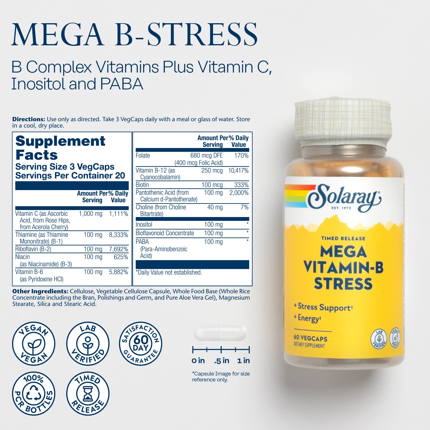 Solaray Mega B-Stress Timed-Release 60ct VegCap