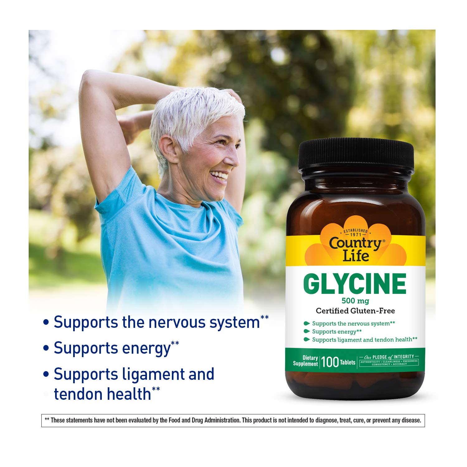 Country Life Glycine, 500 mg with B-6-100 Tablets