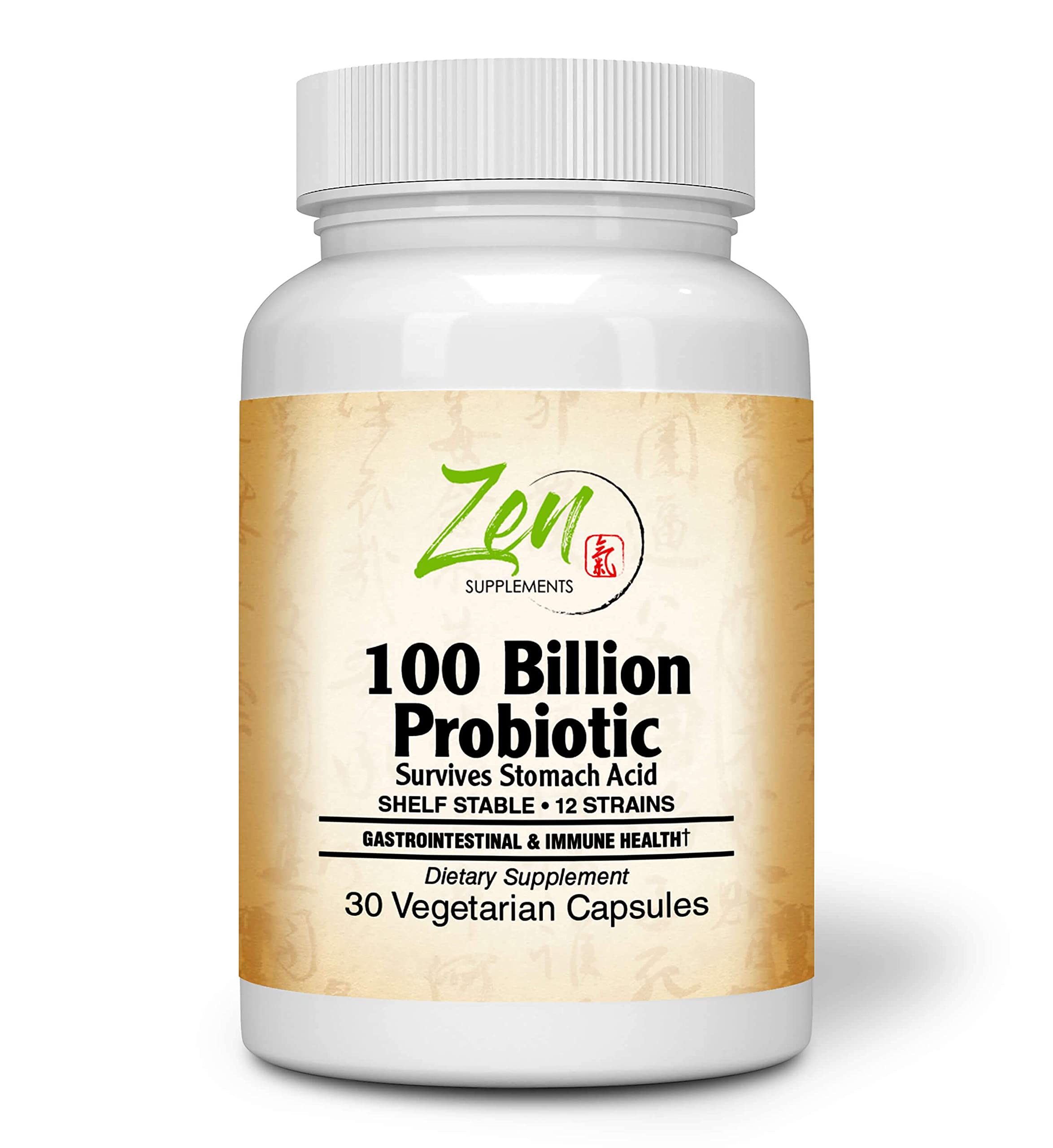 Zen Supplements - Advanced Formula 100 Billion Probiotic CFU with 12 Strains 30-Vegcaps