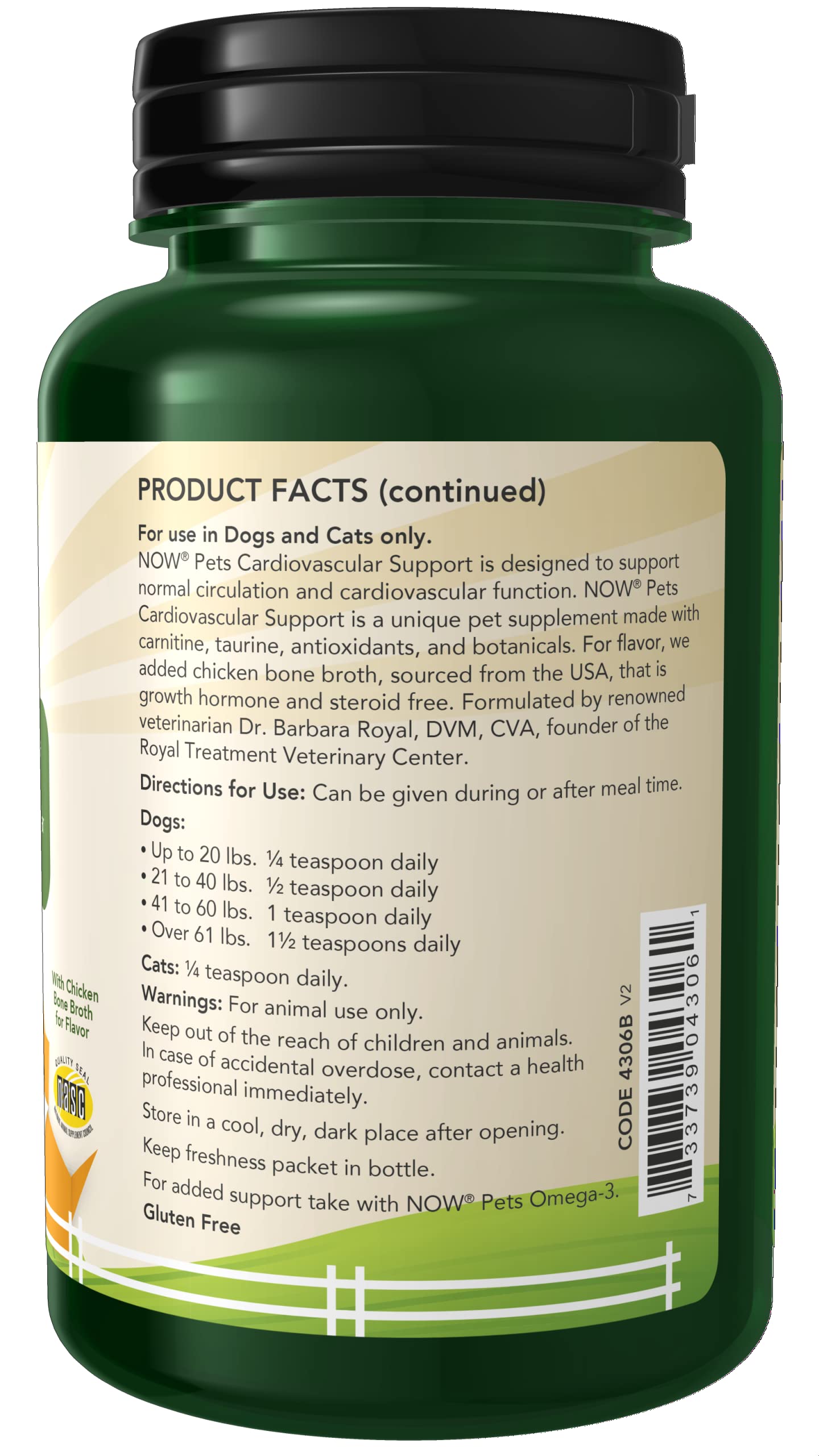 NOW Pet Health, Cardiovascular Support Supplement, Formulated for Cats & Dogs, NASC Certified, Powder, 4.5-Ounce
