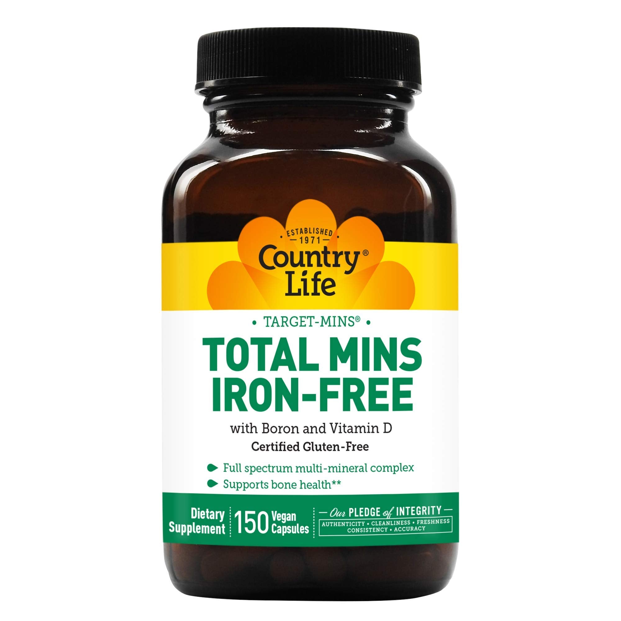 Country Life - Target Mins Total Mins Iron-Free - Multi-Mineral Complex with Boron and Vitamin D - 150 Vegetarian Capsules