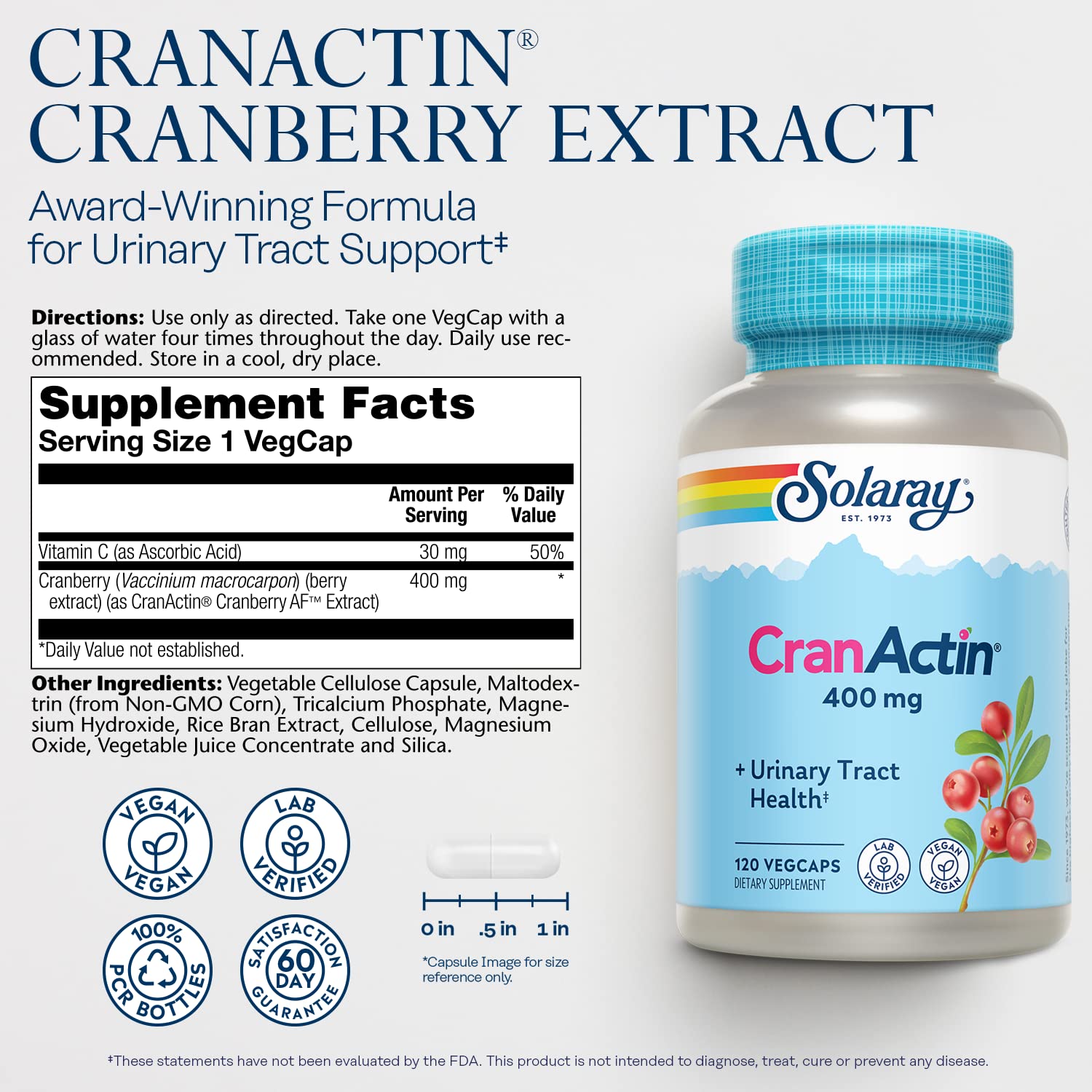 Solaray Cran Actin Cranberry Extract Formula 120ct VegCap