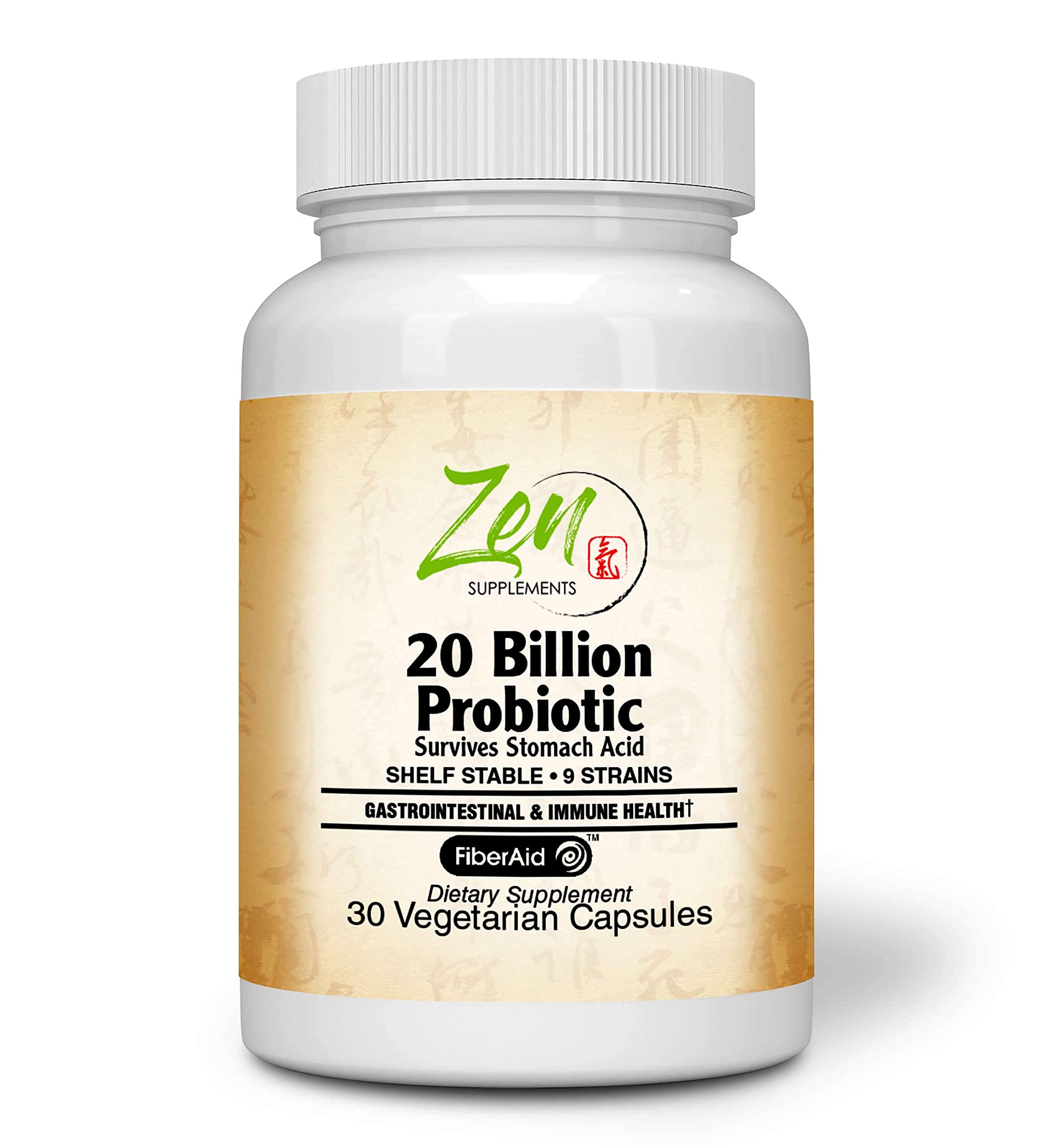 Zen Supplements - Multi-Probiotic 20 Billion CFU 9 Strain, 30-Vegcaps -Sustained Release Technology, Resist Stomach Acid, Shelf Stable - Support for Healthy Digestion & Intestinal Ecology Favorable Intestinal Flora