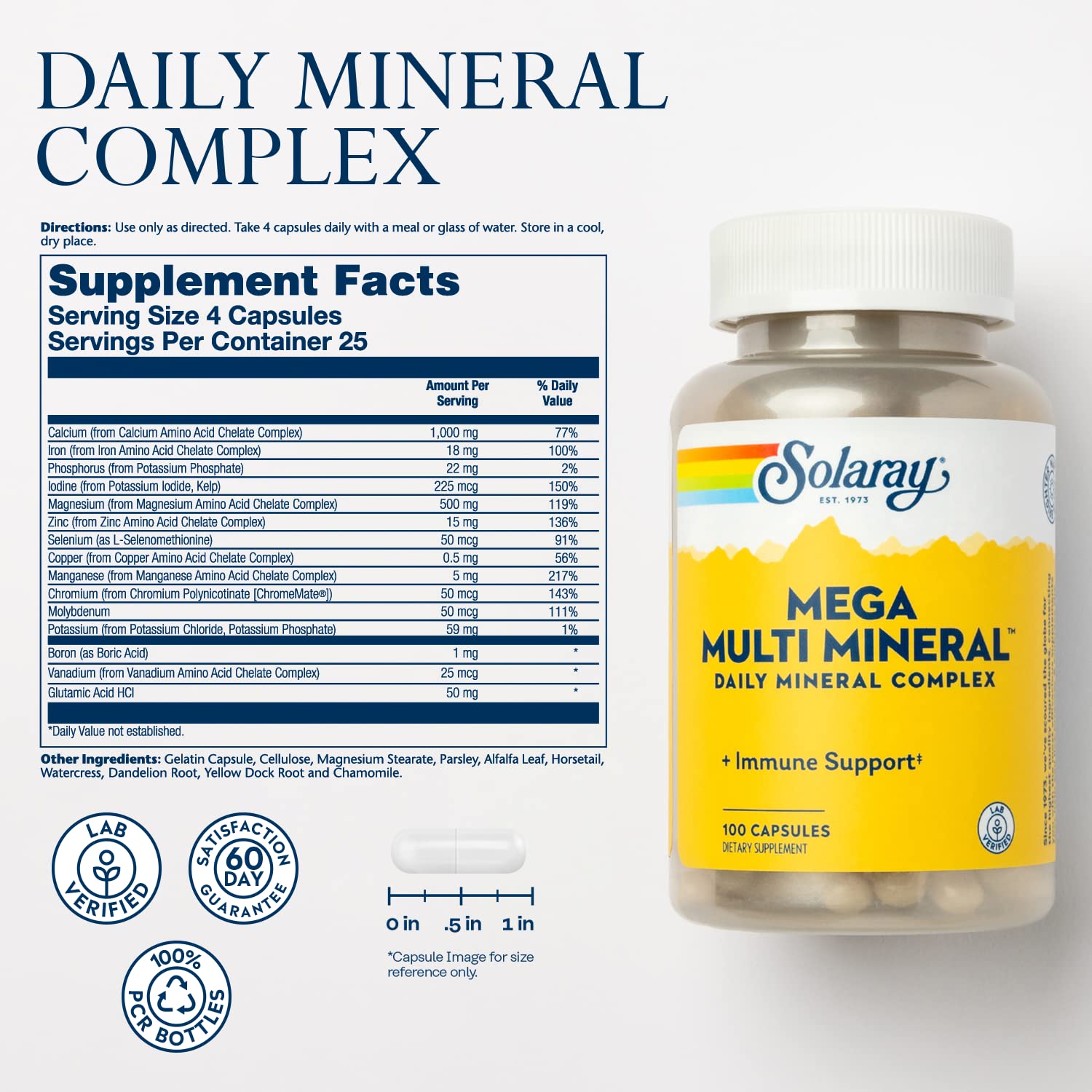 Solaray Mega Multi Mineral Vitamin Capsules, 100 Count