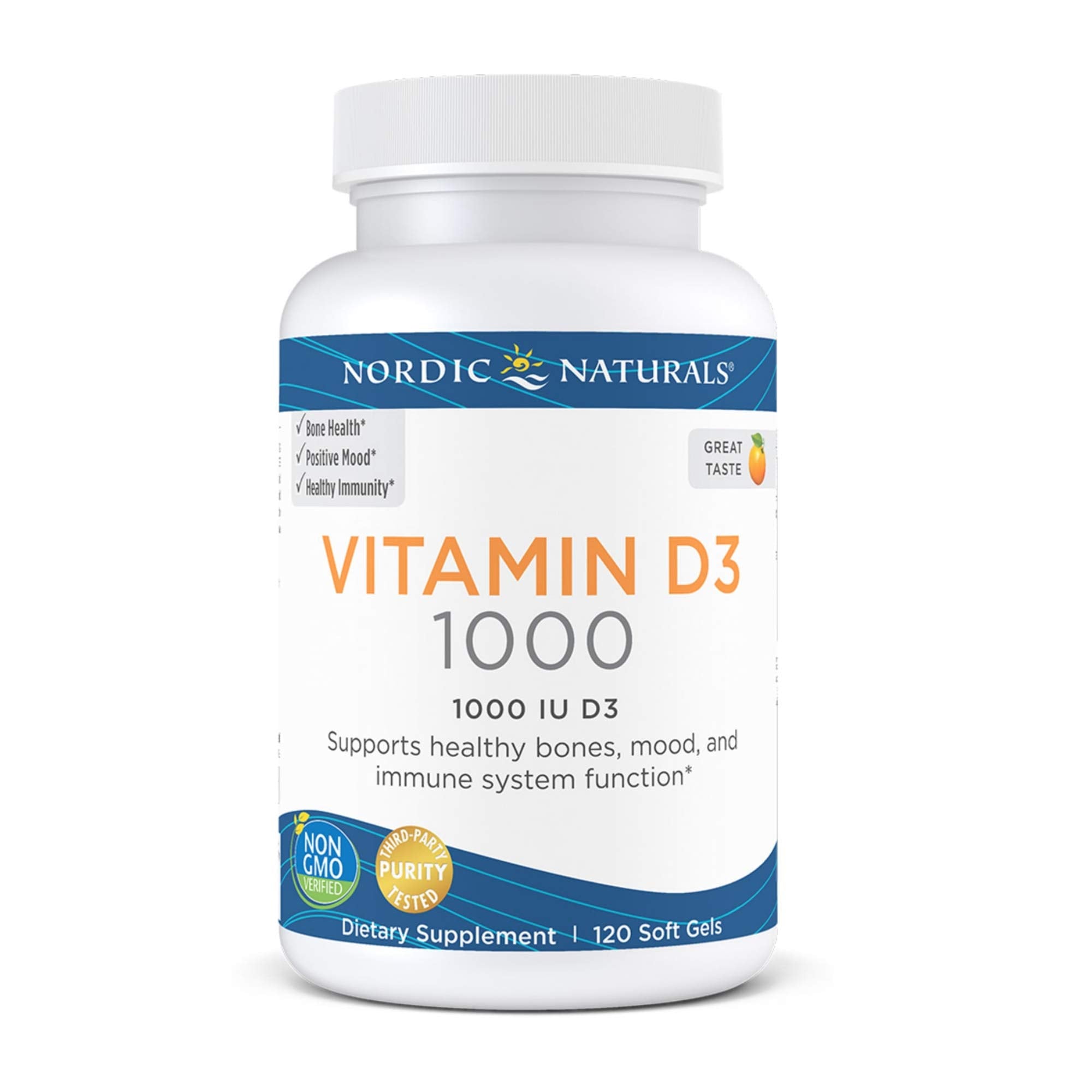 Nordic Naturals Vitamin D3 1000, Orange - 1000 IU Vitamin D3-120 Mini Soft Gels - Supports Healthy Bones, Mood & Immune System Function - Non-GMO - 120 Servings