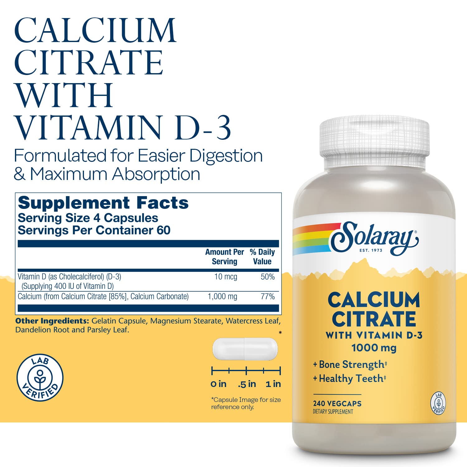 Solaray Calcium Citrate with Vitamin D-3 240ct Capsule