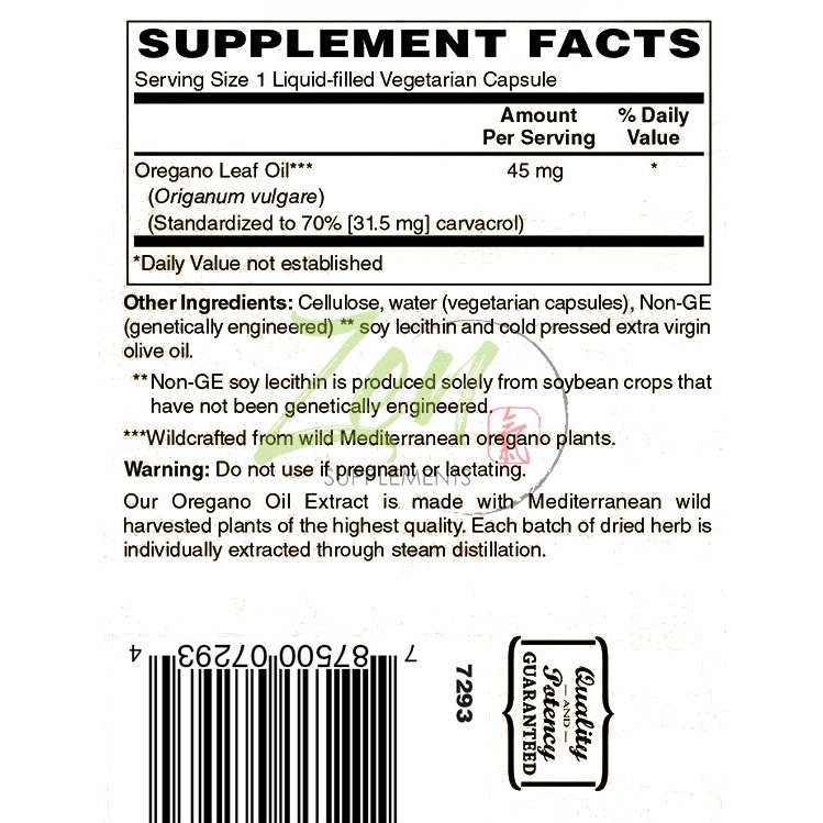 Zen Supplements - Oregano Oil Standardized to 45 Mg 70% Carvacrol - Immune and Intestinal Support for Healthy Digestive Flora 120-Vegcaps