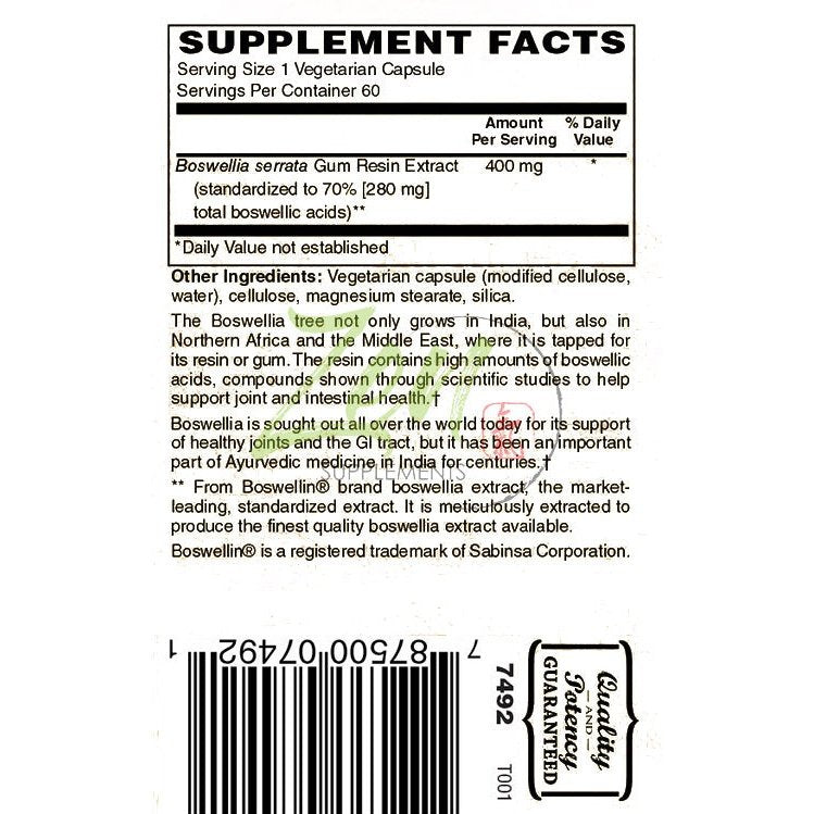 Zen Supplements - Boswellia Extract for Joint Support & Anti-inflammatory Response 60-Vegcaps