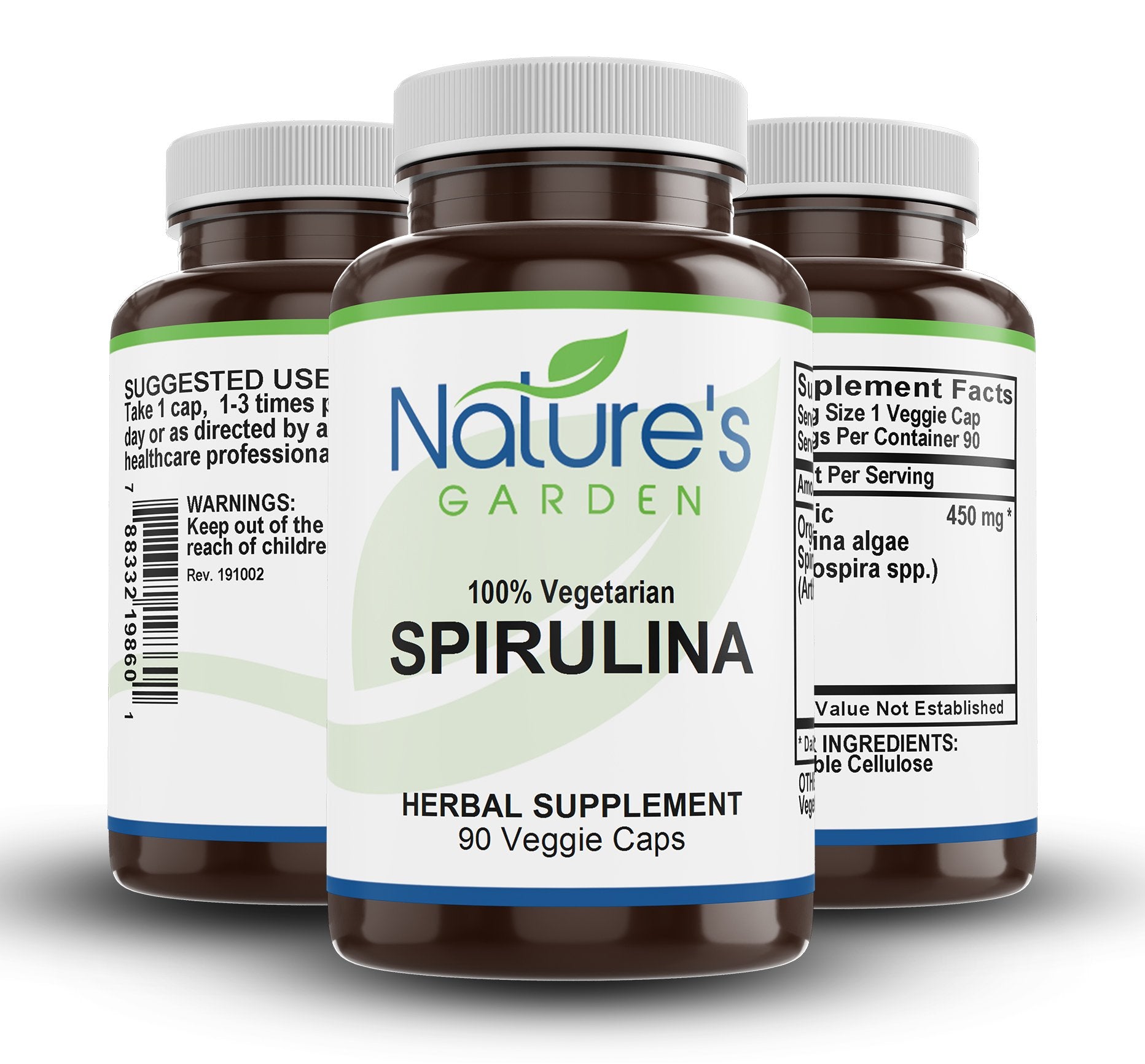 Spirulina - 90 Veggie Caps with 450mg Organic Spirulina Powder - Nature's Superfood Supplement
