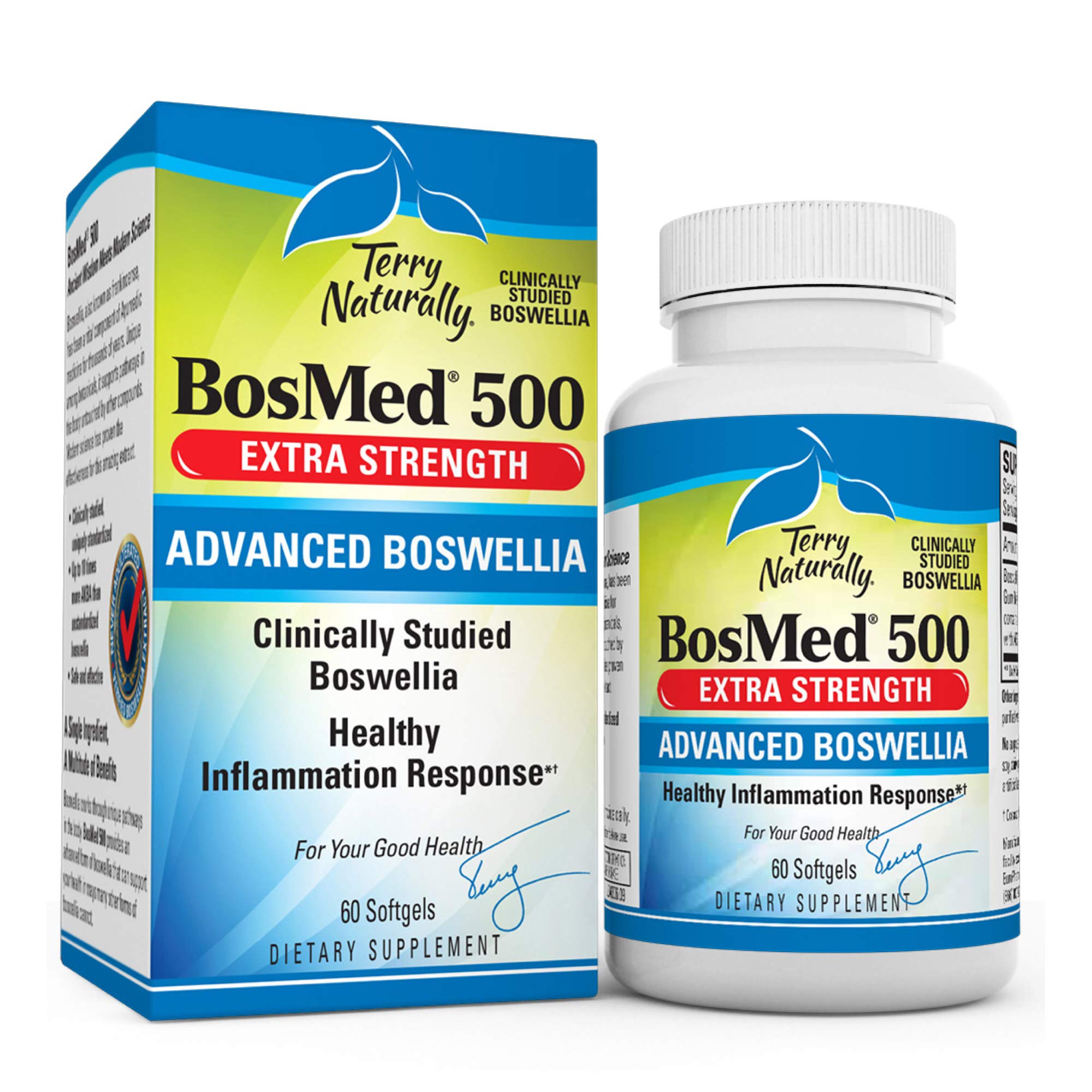 Terry Naturally BosMed 500-500 mg Boswellia, 60 Softgels - Clinically Studied Boswellia Supplement, Supports Healthy Inflammation Response - Non-GMO, Gluten-Free - 60 Servings