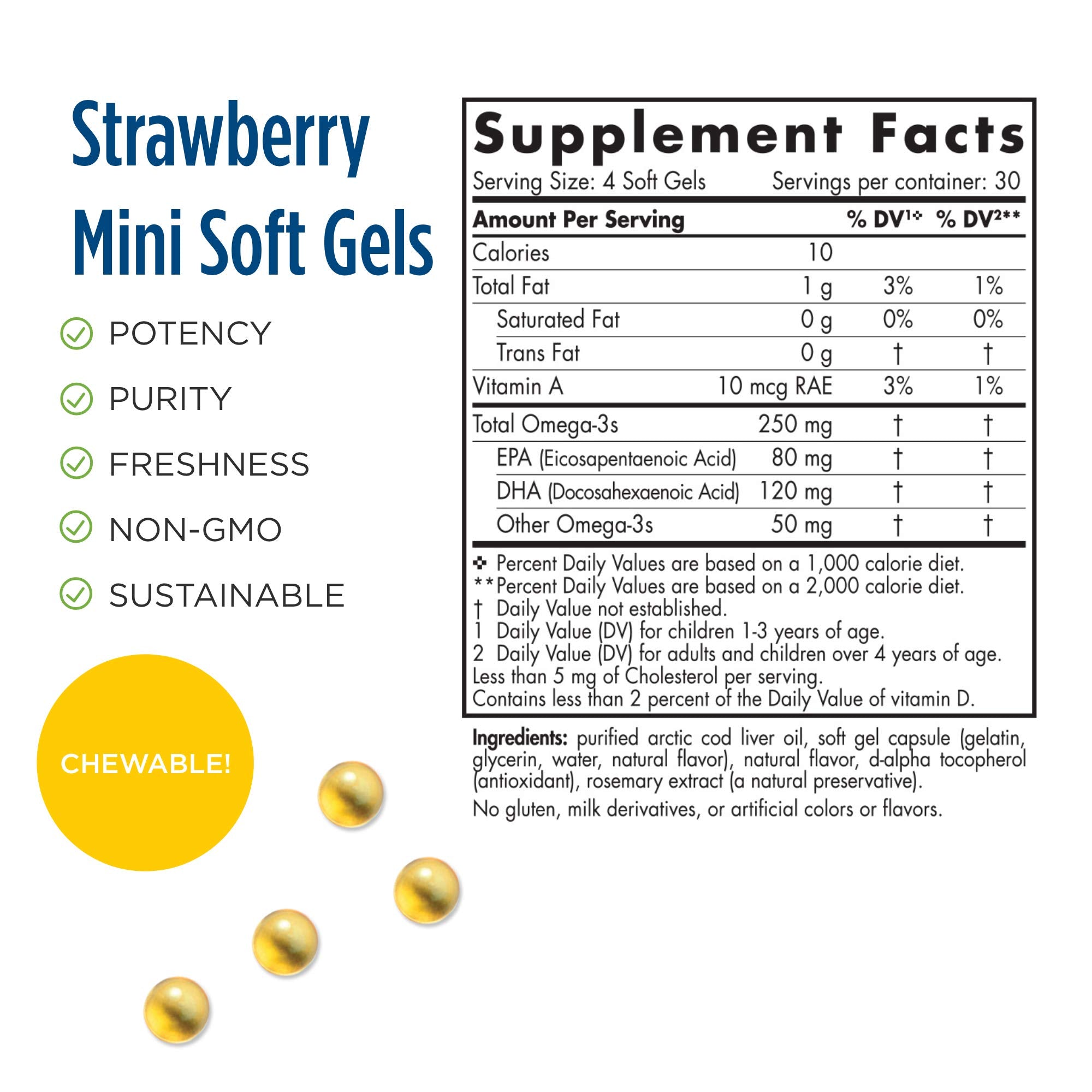 Nordic Naturals Children’s DHA, Strawberry - 120 Mini Chewable Soft Gels - 250 mg Omega-3 with EPA & DHA - Brain Development & Function - Non-GMO - 30 Servings
