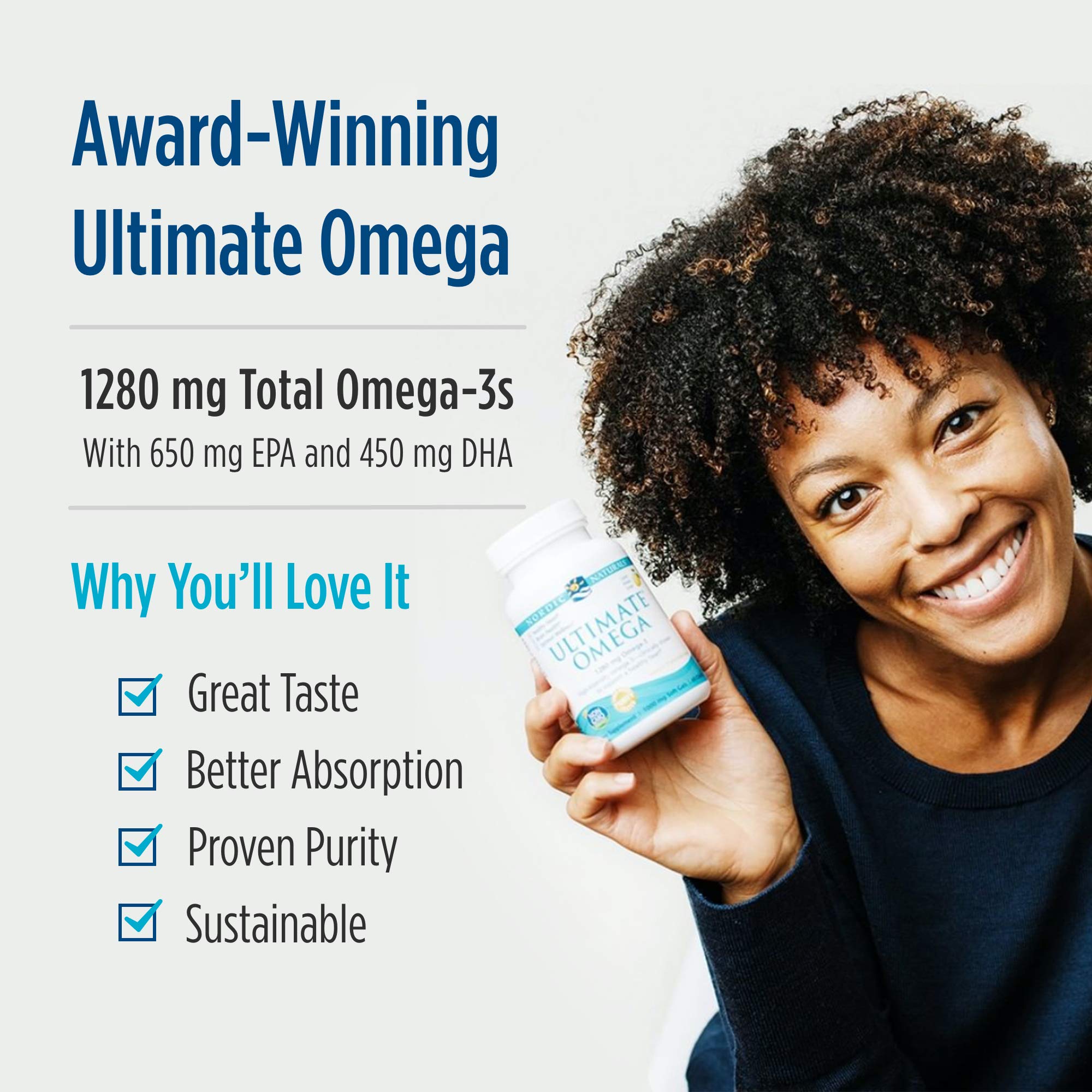 Nordic Naturals Ultimate Omega, Lemon Flavor - 1280 mg Omega-3-60 Soft Gels - High-Potency Omega-3 Fish Oil Supplement with EPA & DHA - Promotes Brain & Heart Health - Non-GMO - 30 Servings