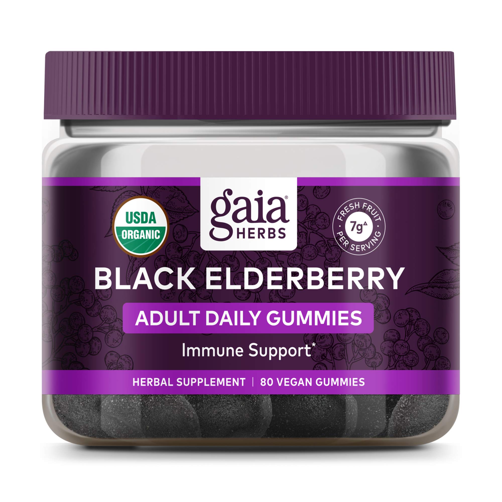Gaia Herbs, Gummies Elderberry Everyday Organic, 80 Count
