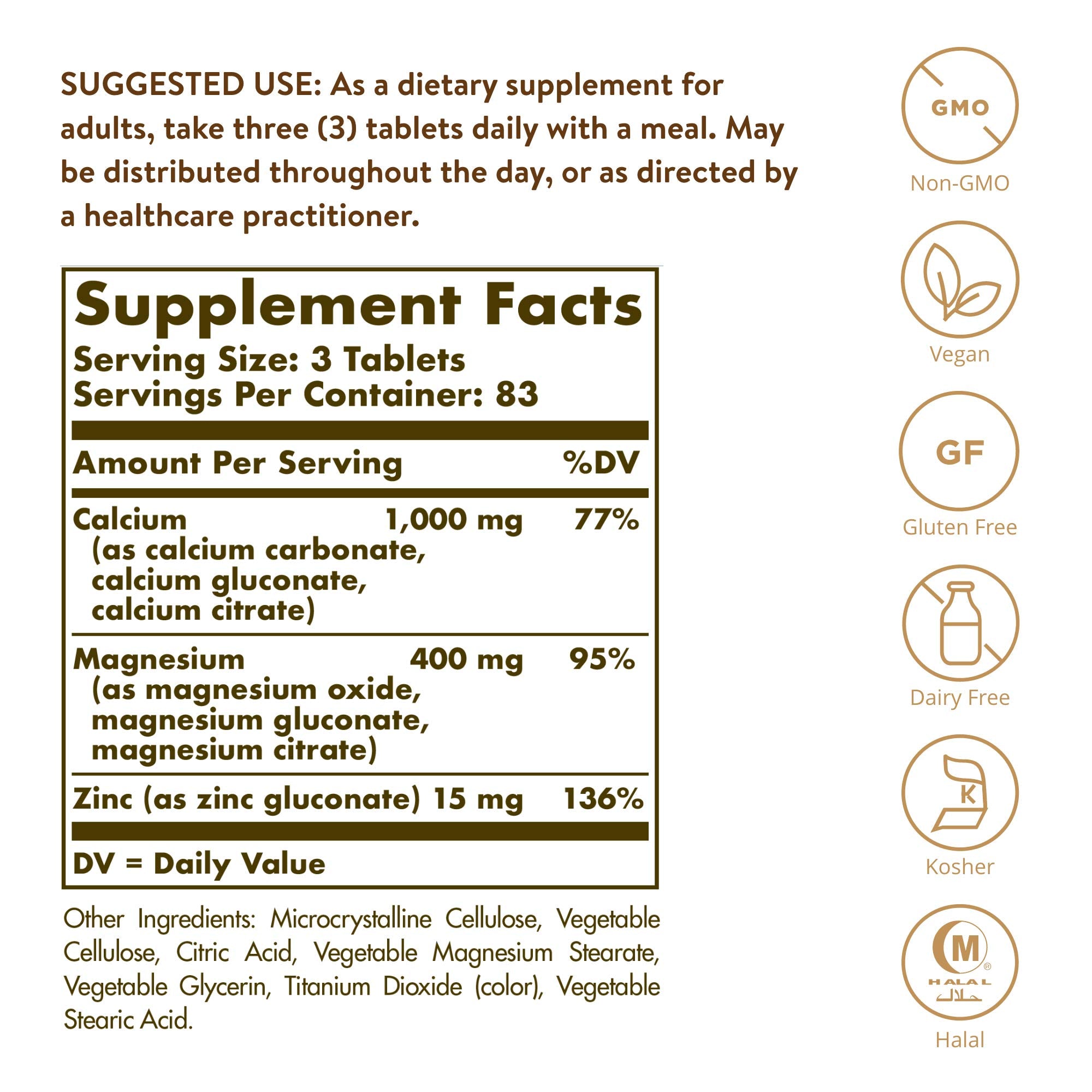 Calcium Magnesium Plus Zinc Tablets 250 SG