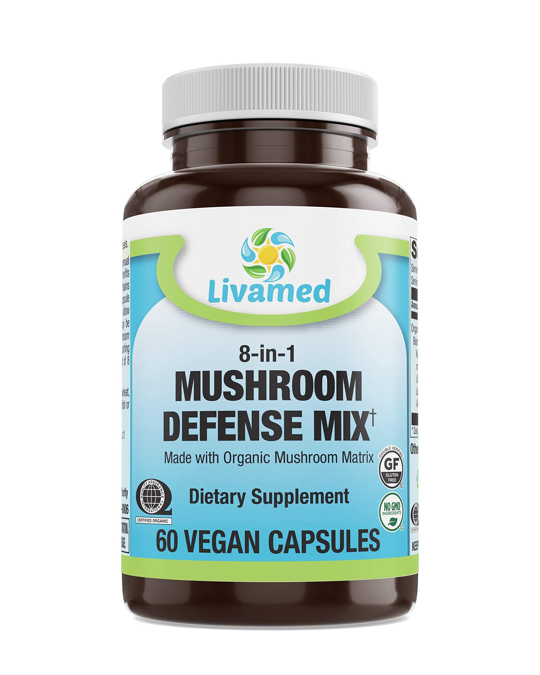 Livamed - Mushroom Defense Mix Veg Caps - 8 in 1 Blend Made with Organic Mushroom Complex 60 Count