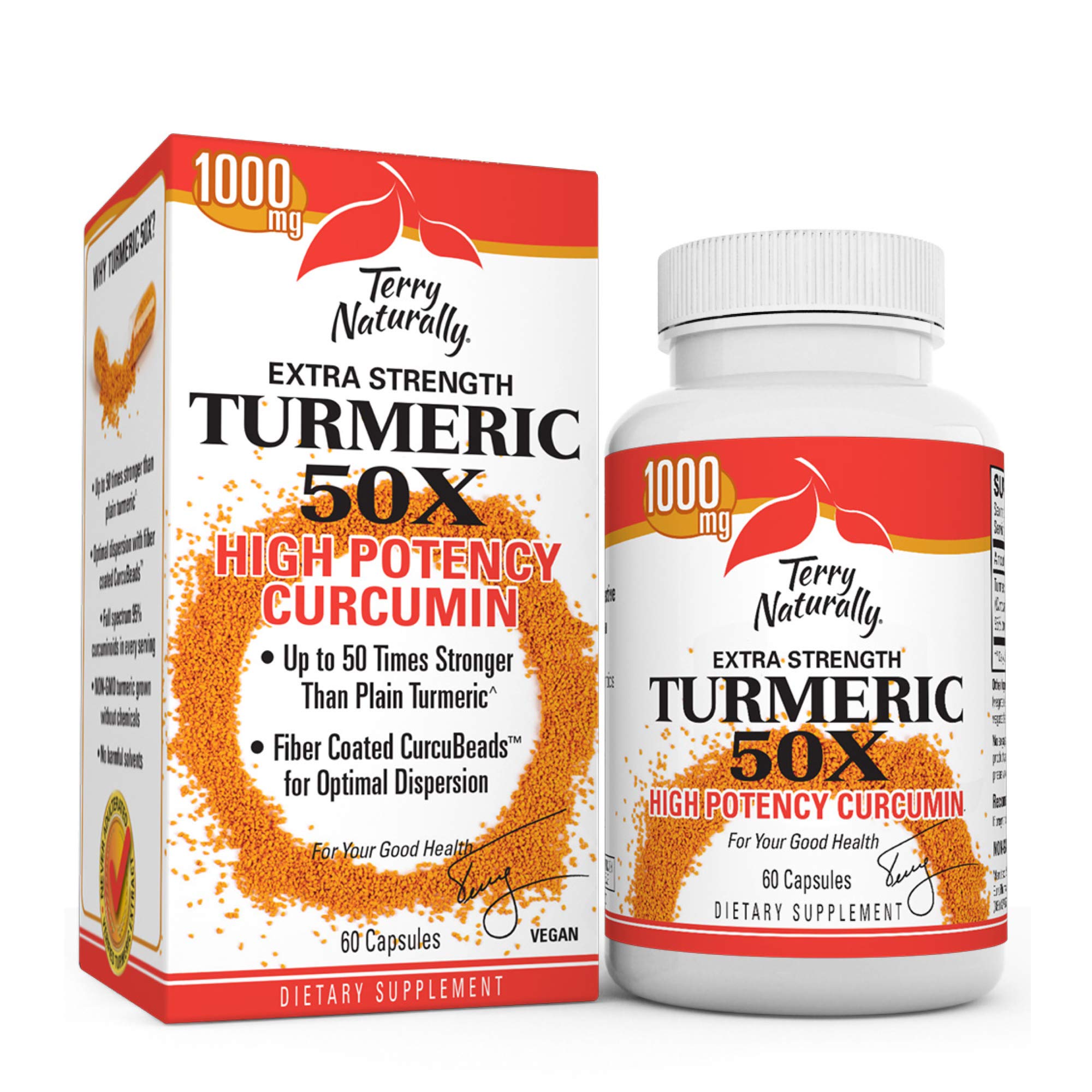 Terry Naturally Turmeric 50X - 60 Capsules - High Potency Curcumin - Supports Healthy Inflammation Response + Liver, Brain, Heart, Immune Health - Lowers Risk of Oxidative Stress - 30 Servings