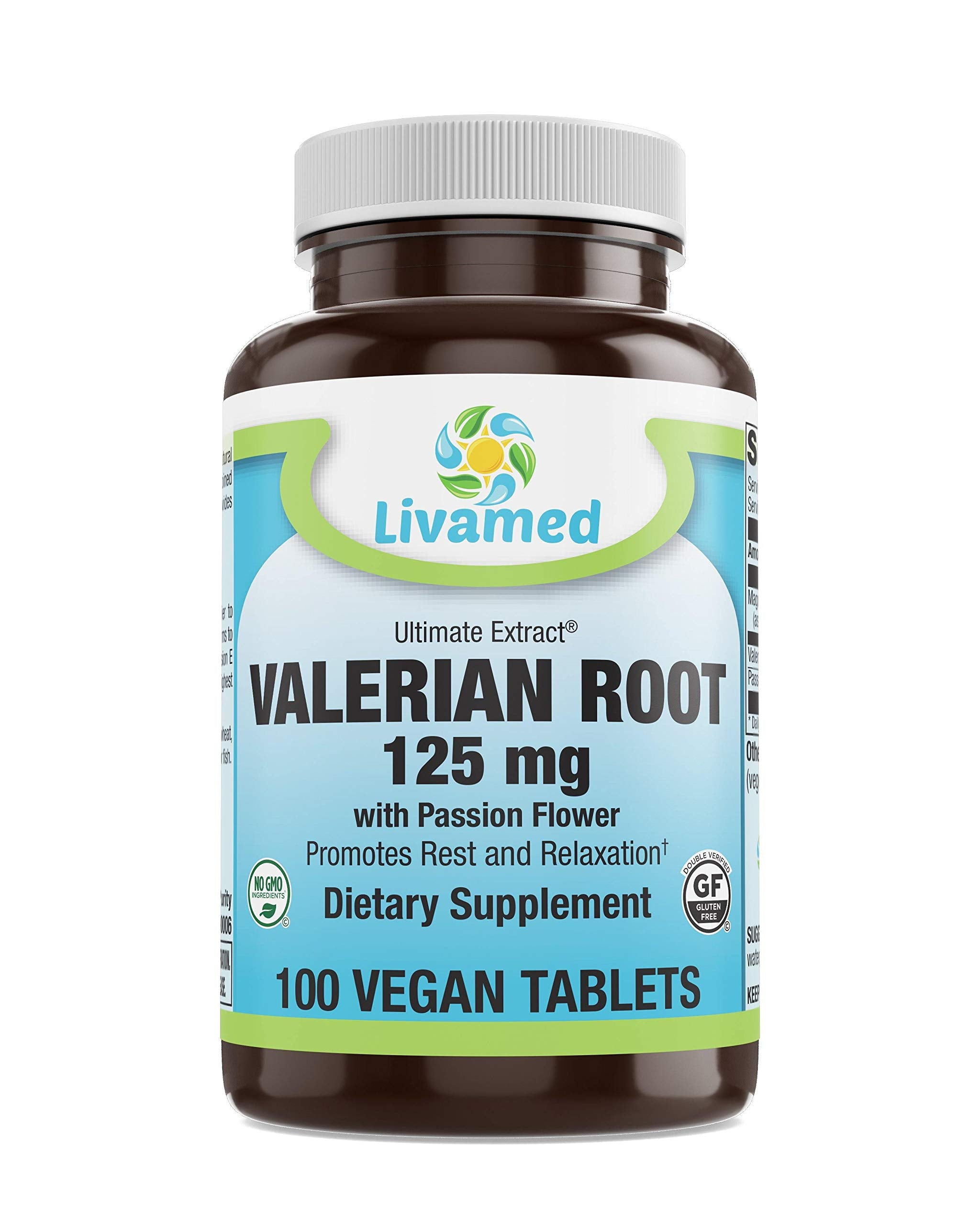 Livamed - Valerian Root 125 mg with Passion Flower Veg Tabs 100 Count