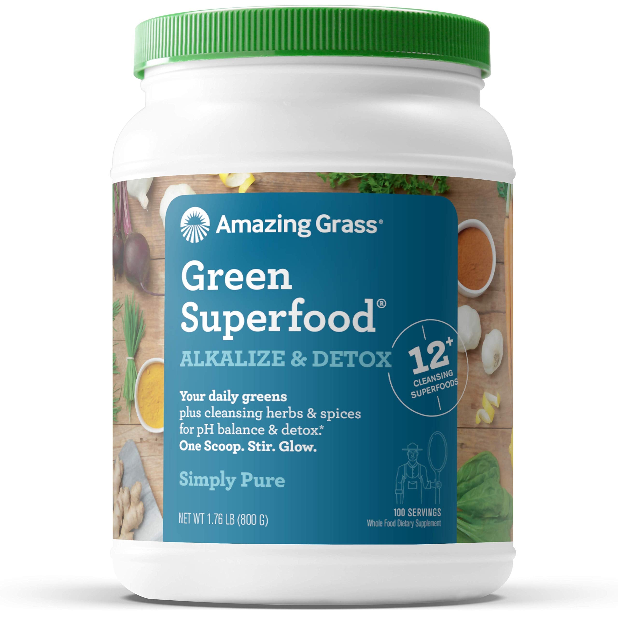 Amazing Grass Green Superfood Alkalize & Detox: Cleanse with Super Greens Powder, Digestive Enzymes & Probiotics, 100 Servings