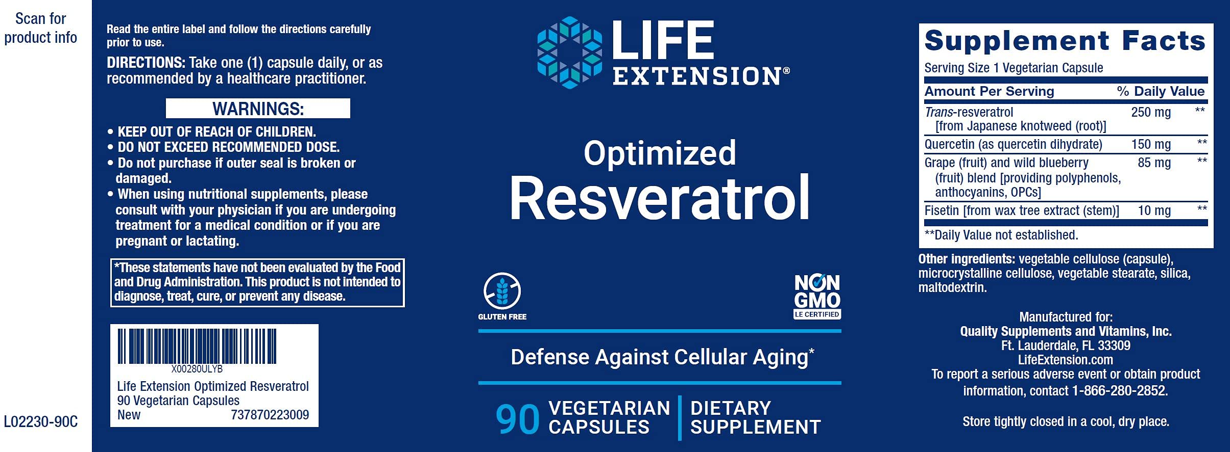 Life Extension Optimized Resveratrol, 90 Vegetarian Capsules