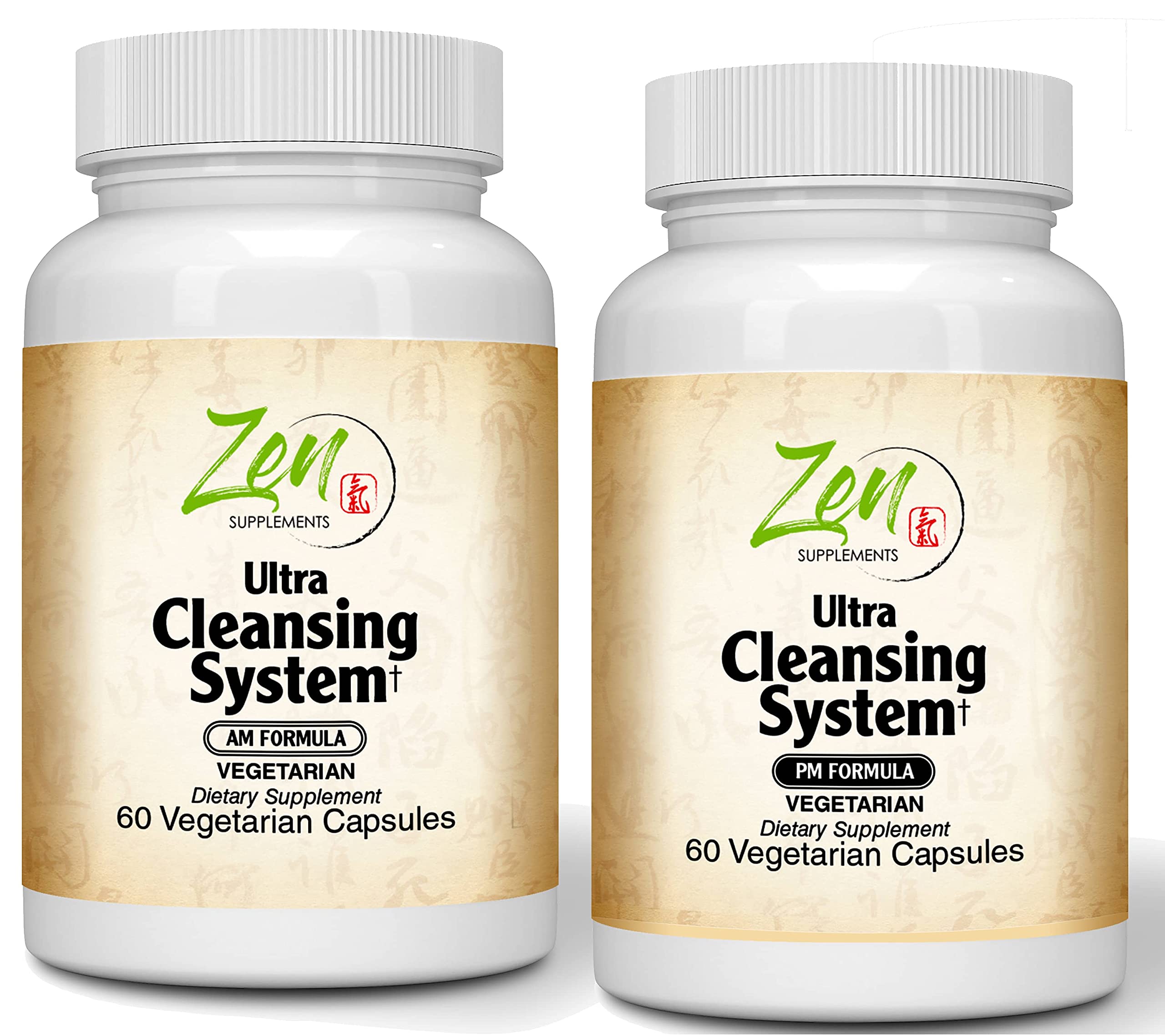 Zen Supplements - Ultra Cleansing System AM/PM Kit -100% Natural Herbal Blends Support for Maximum Whole Body Organs & Systems Detox Cleanse - Works Safely & Gently both Day & Night Over 30 Days - Vegetarian Formula 30 Day Kit